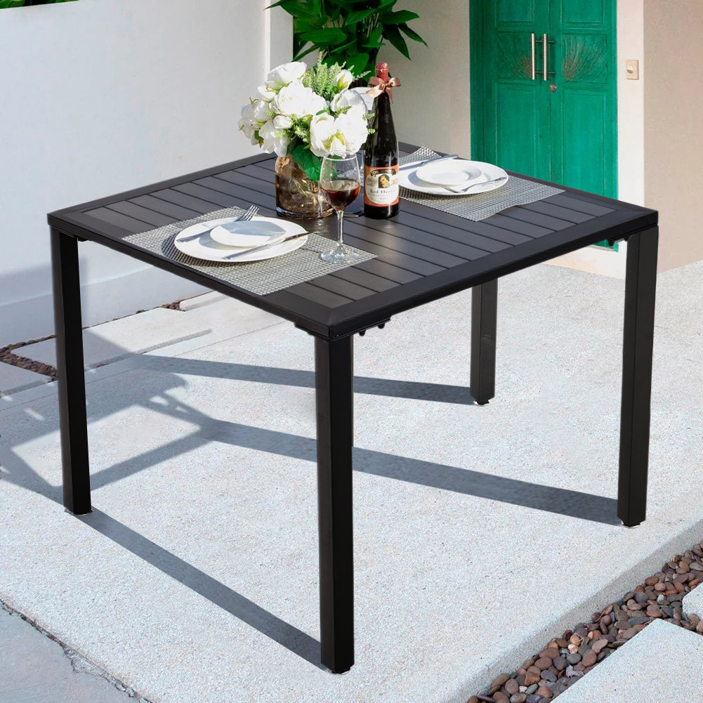 WPC and Metal Outdoor Dining Table with Parasol Hole Grey