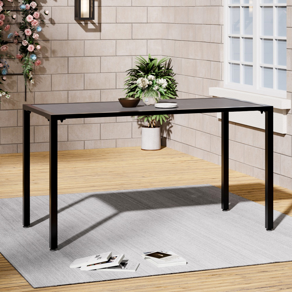 WPC and Metal Outdoor Dining Table with Parasol Hole Grey