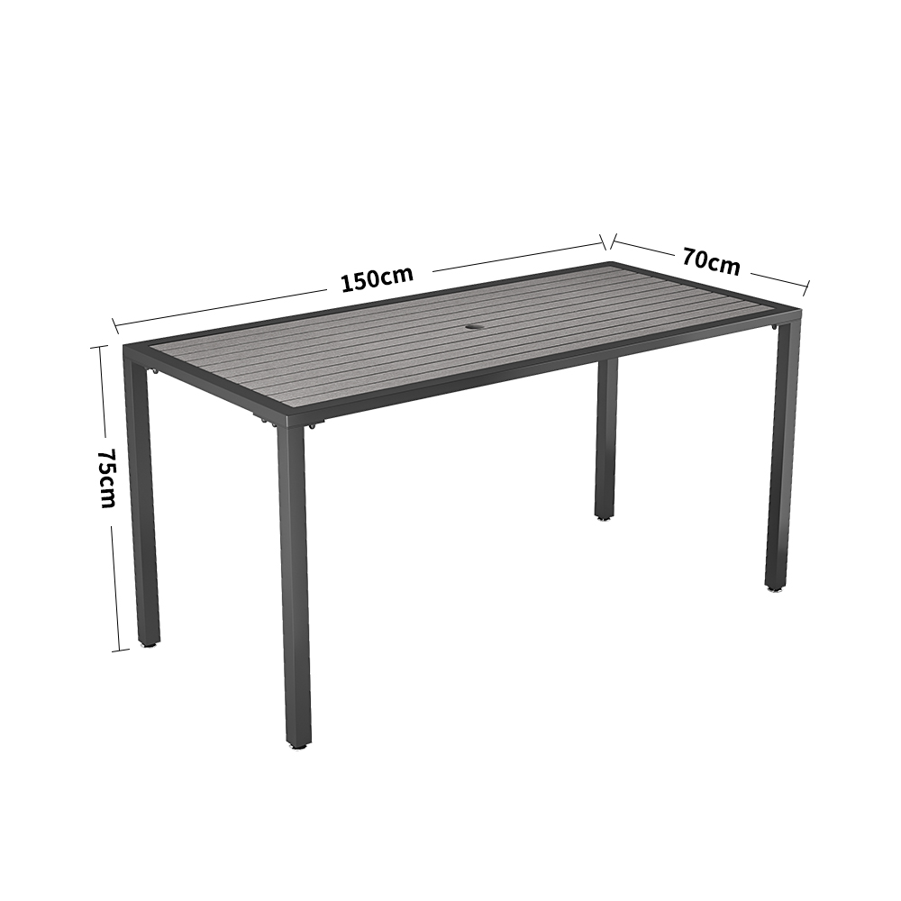 WPC and Metal Outdoor Dining Table with Parasol Hole Grey