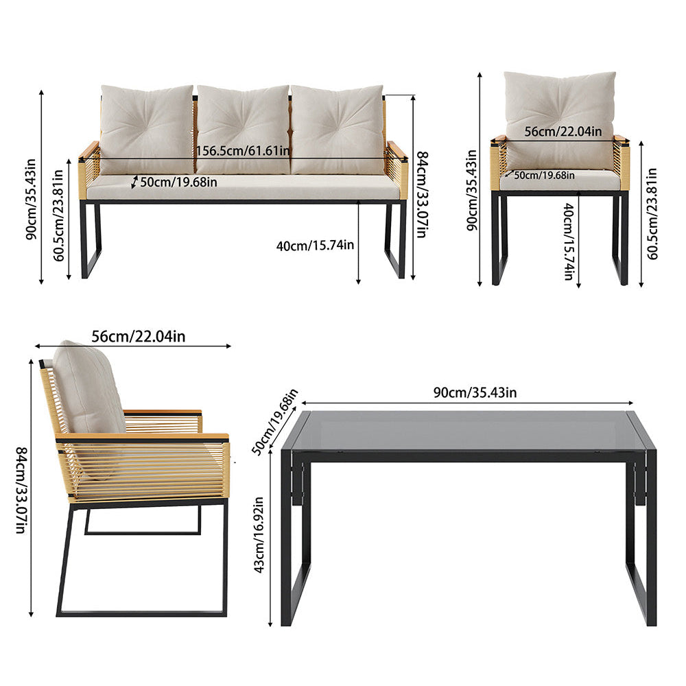 New 4PCS Outdoor Rattan Sofa Coffee Table Armchairs Set
