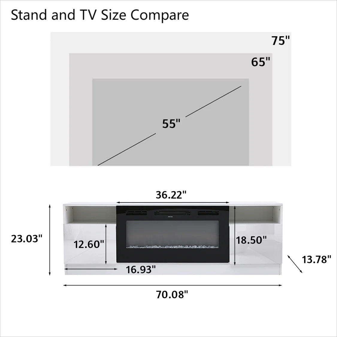 New TV Stand with Closed Storage for 36 Inch Fireplace