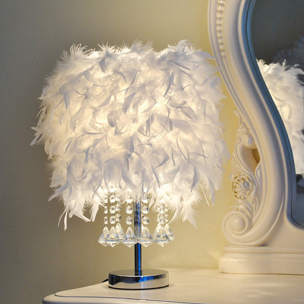 New Modern Feather Bedside Table Lamp with Crystal Strings