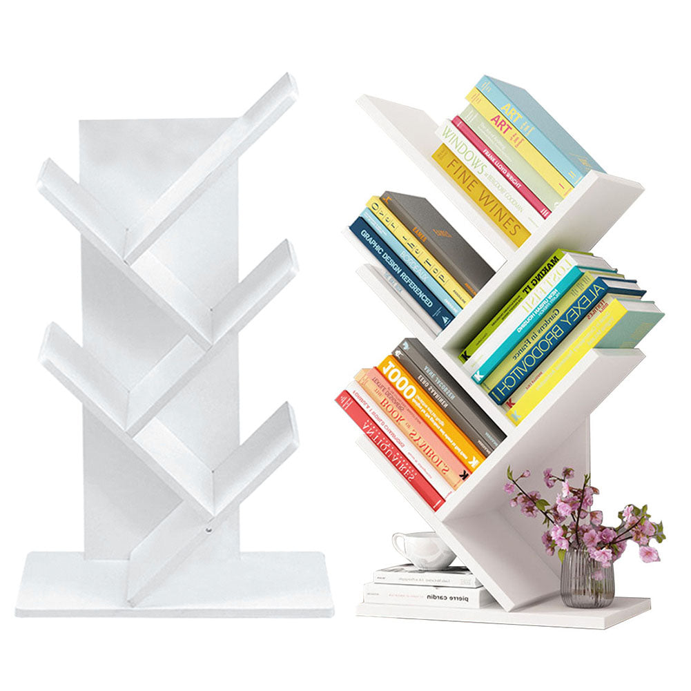 New Rustic Standing Tree Bookshelf Wood Display Rack White