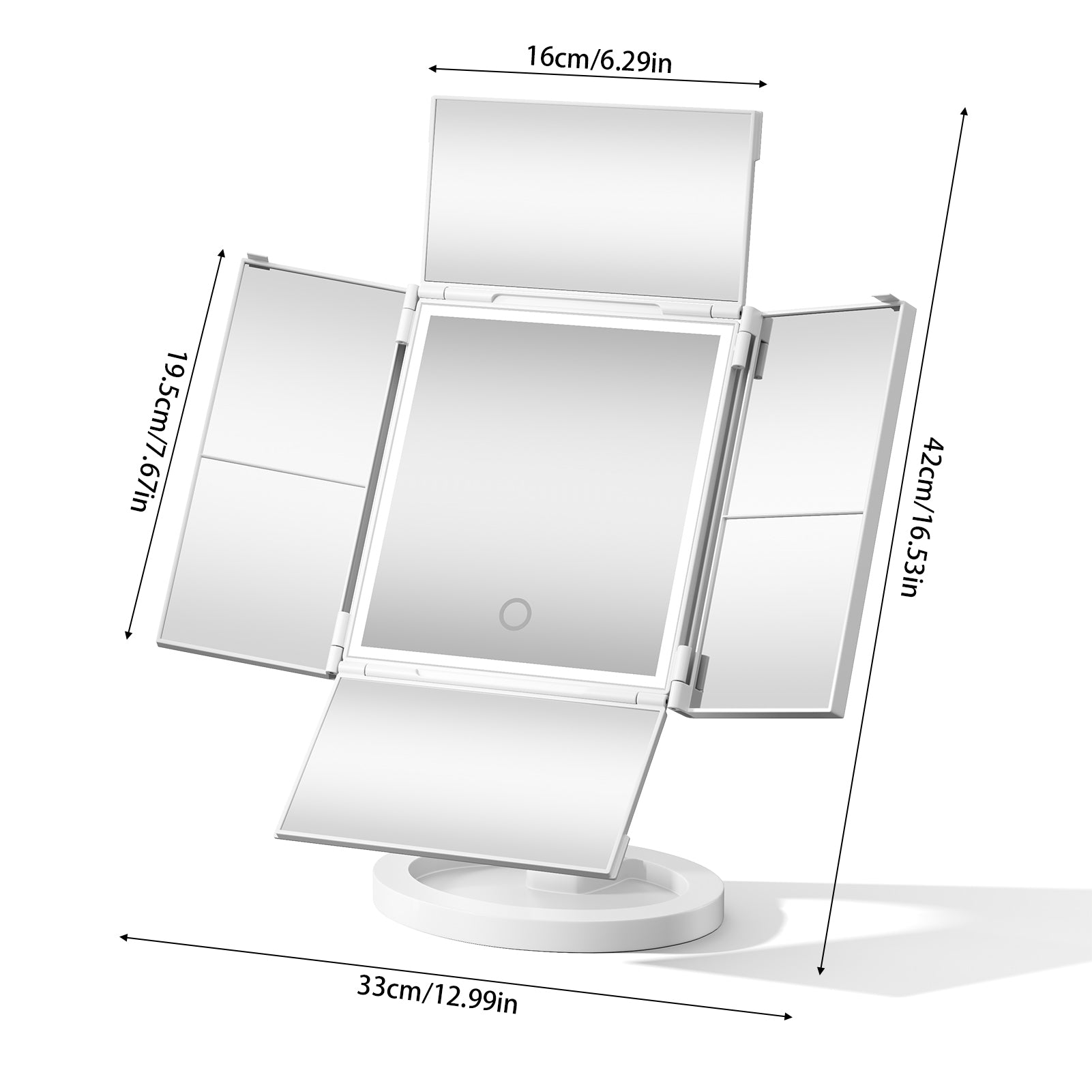 New White Foldable Makeup Mirror with LED Light