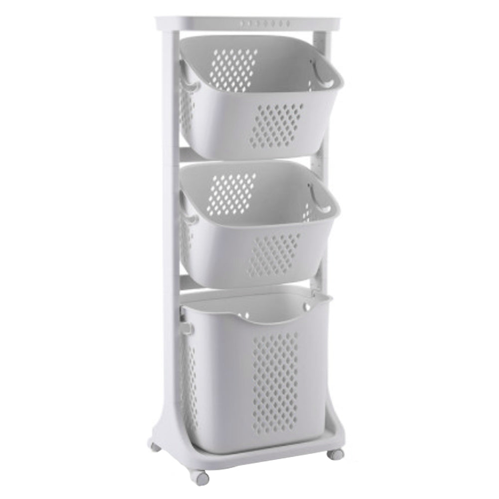 New Laundry Basket Clothes Storage on Wheels White