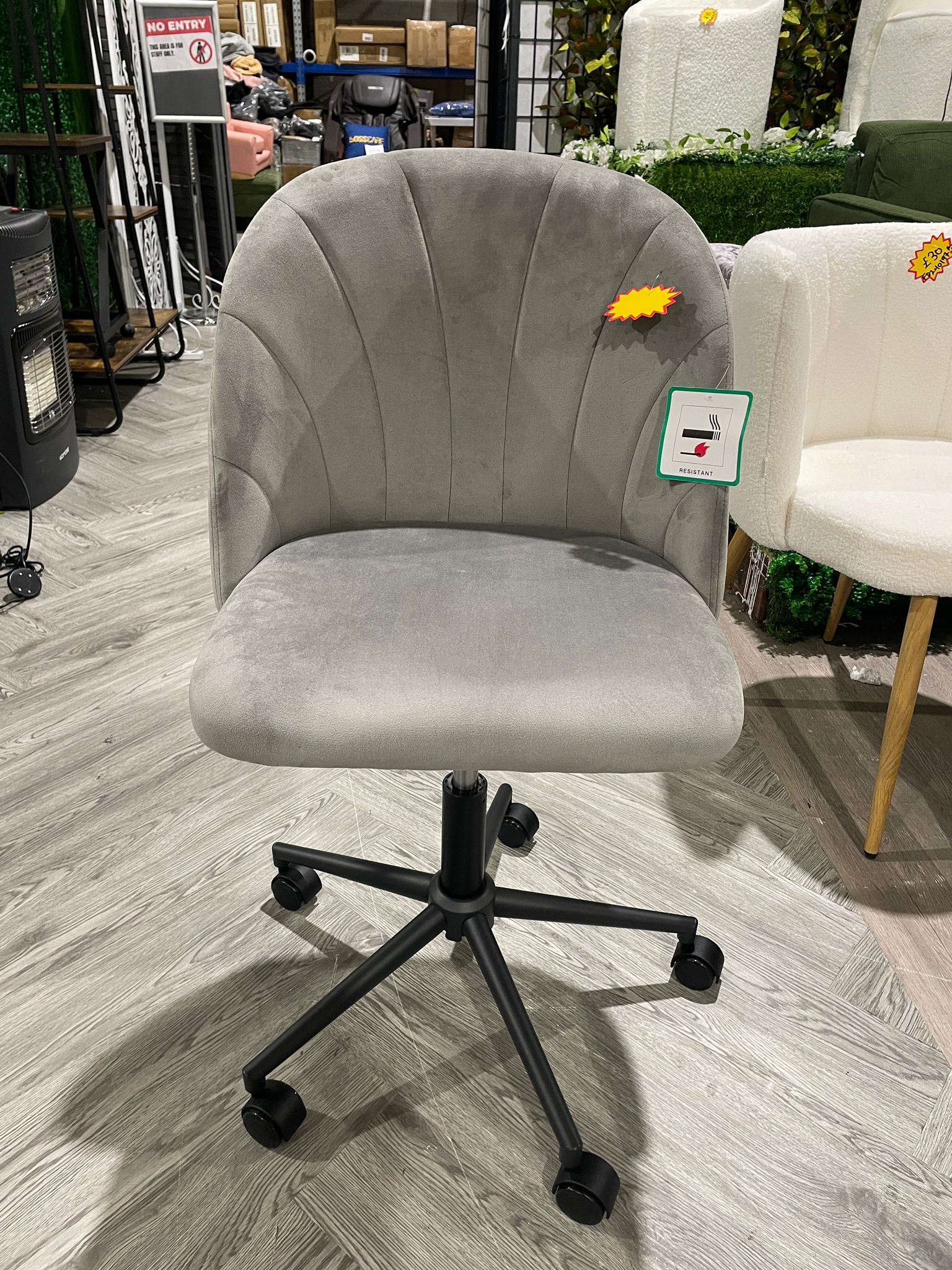Velvet Upholstered Swivel Office Chair with Wheels Grey
