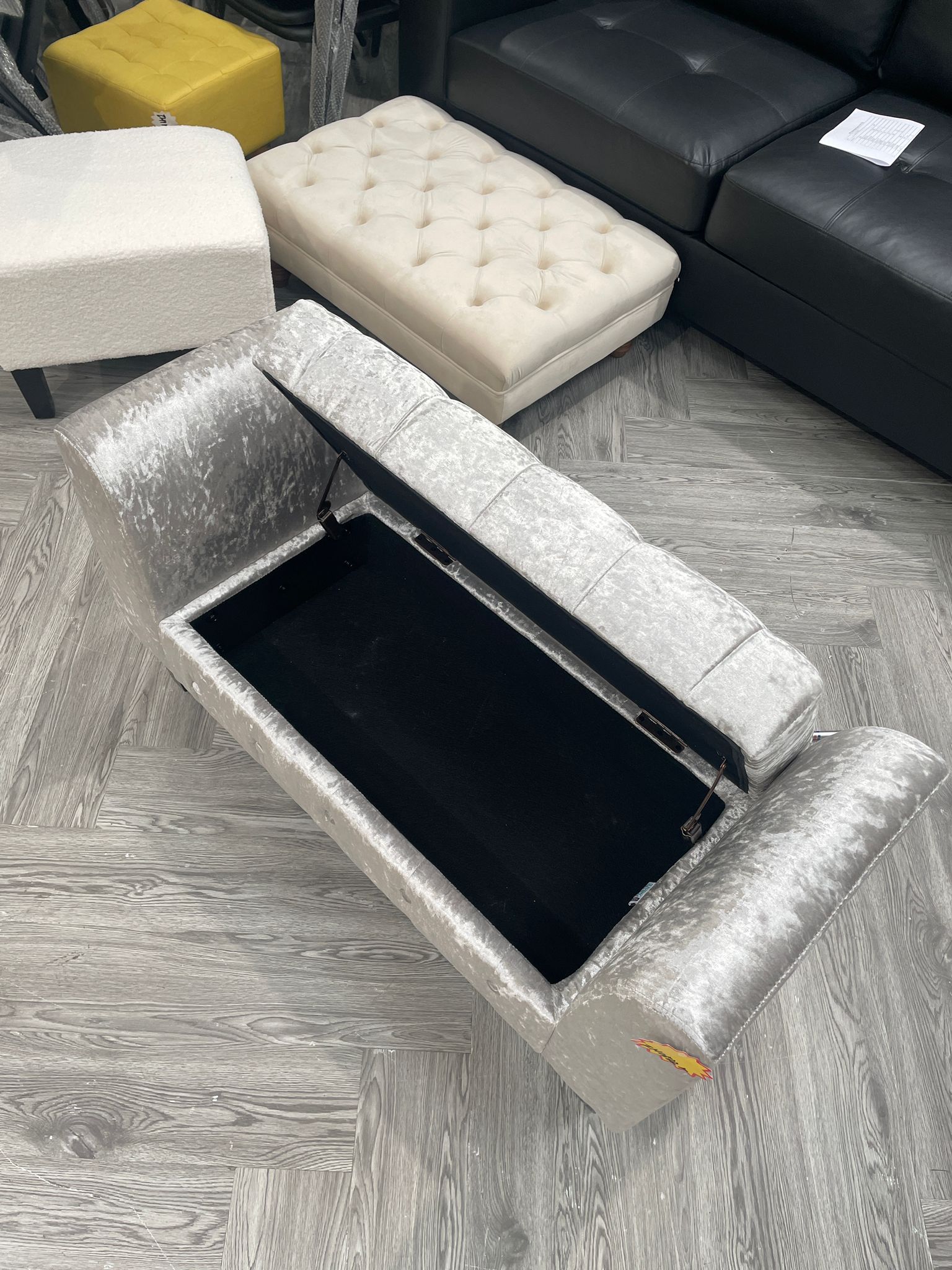Silver Dark Grey Velvet Storage Bench Ottoman Chaise Pouffe Stool