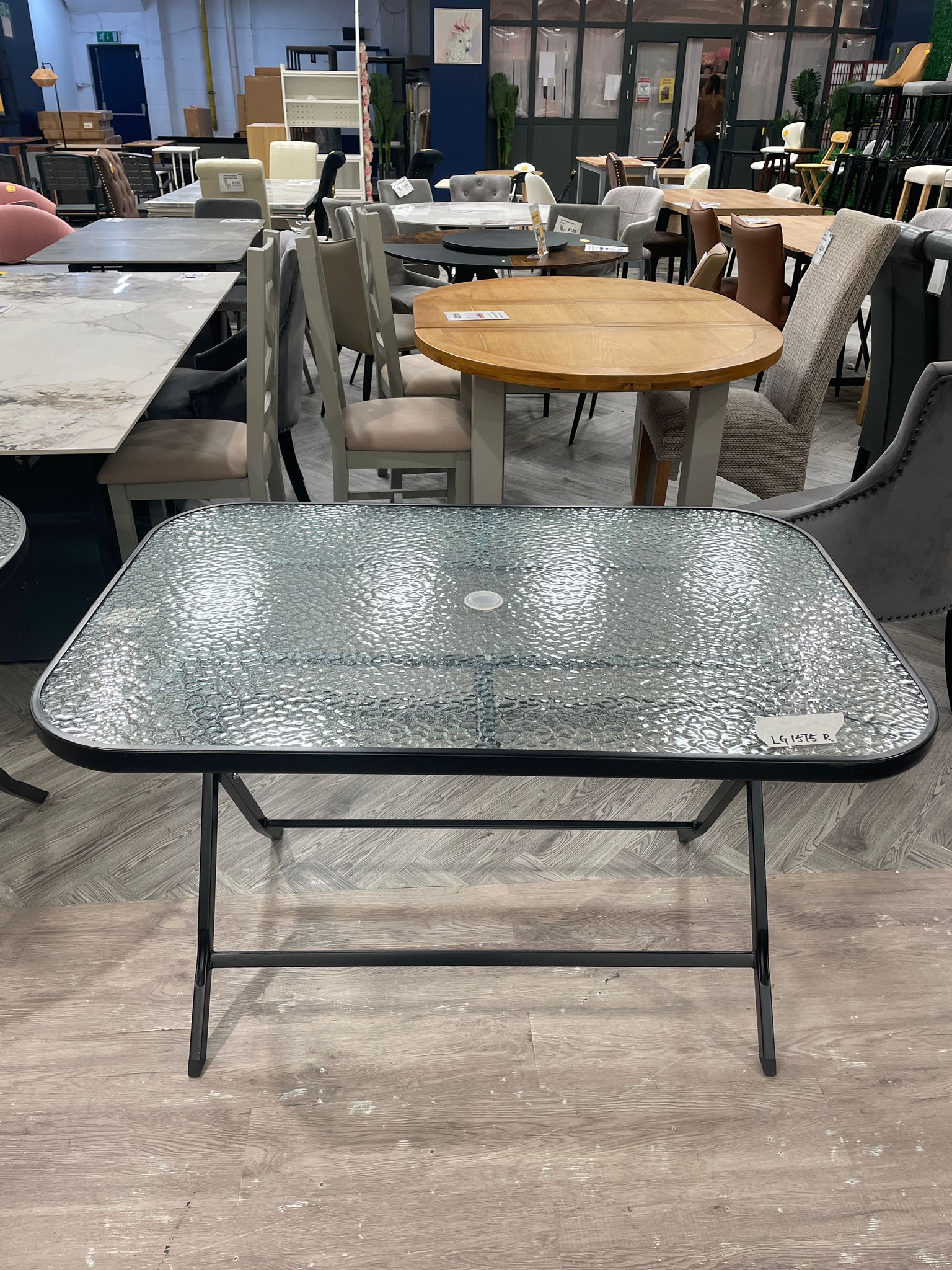 Outdoor Rectangle Folding Table with Umbrella Hole and Transparent Top