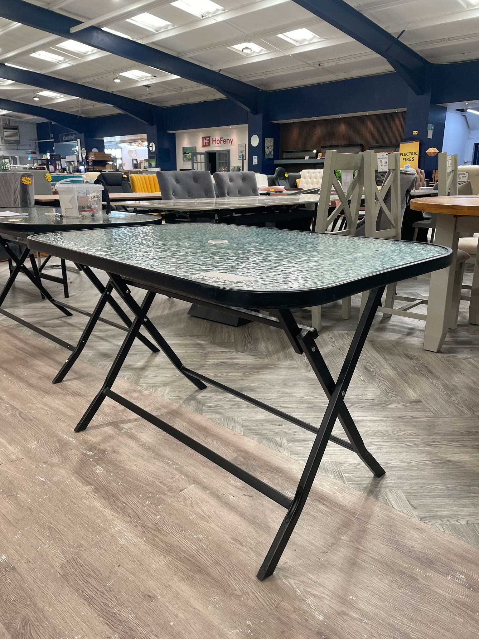 Outdoor Rectangle Folding Table with Umbrella Hole and Transparent Top