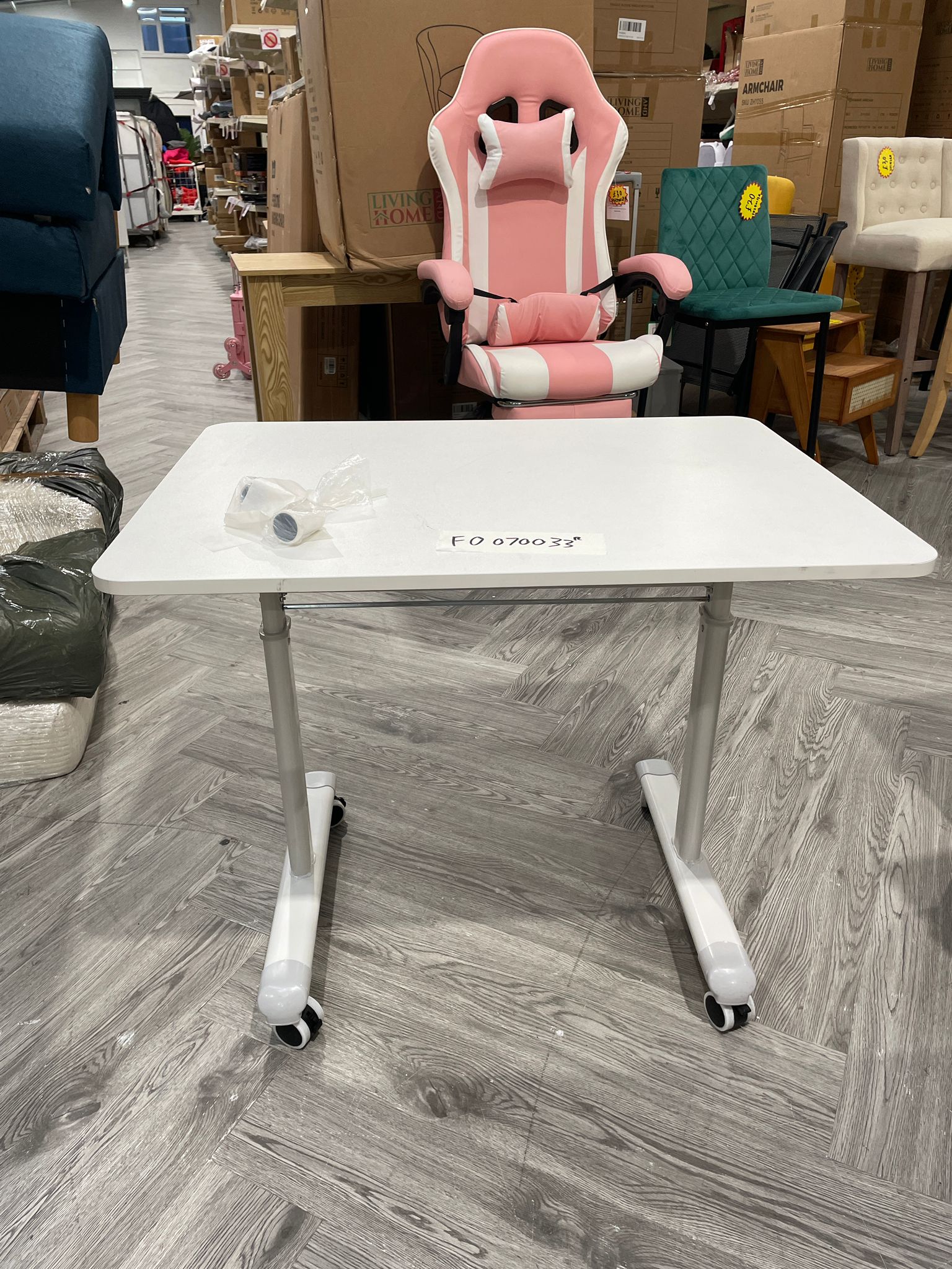 Height Adjustable Standing Computer Desk with Wheels White