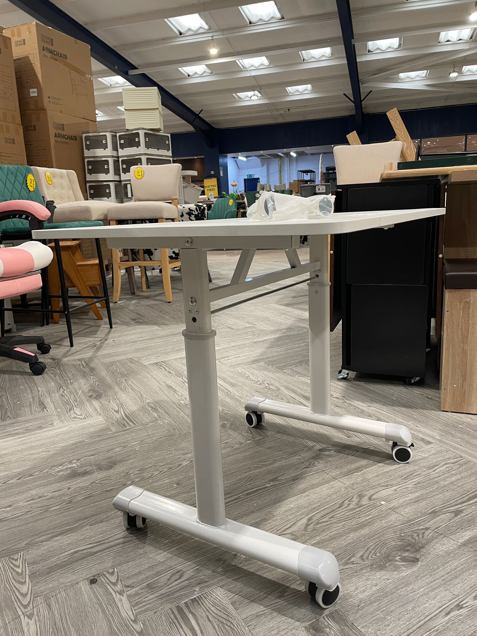 Height Adjustable Standing Computer Desk with Wheels White