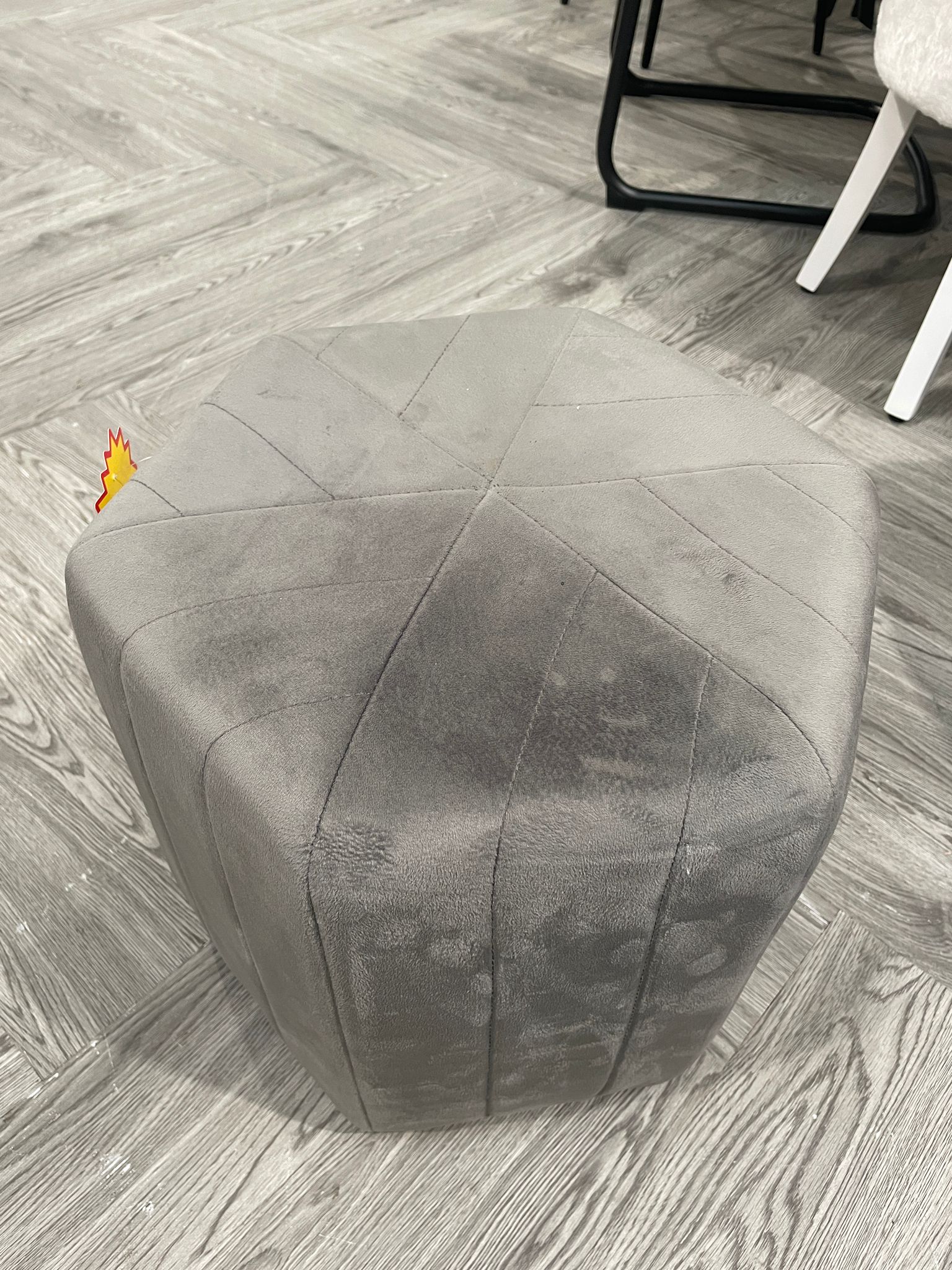 Modern Grey Minimal Hexagonal Velvet Footstool Ottoman with Stripes
