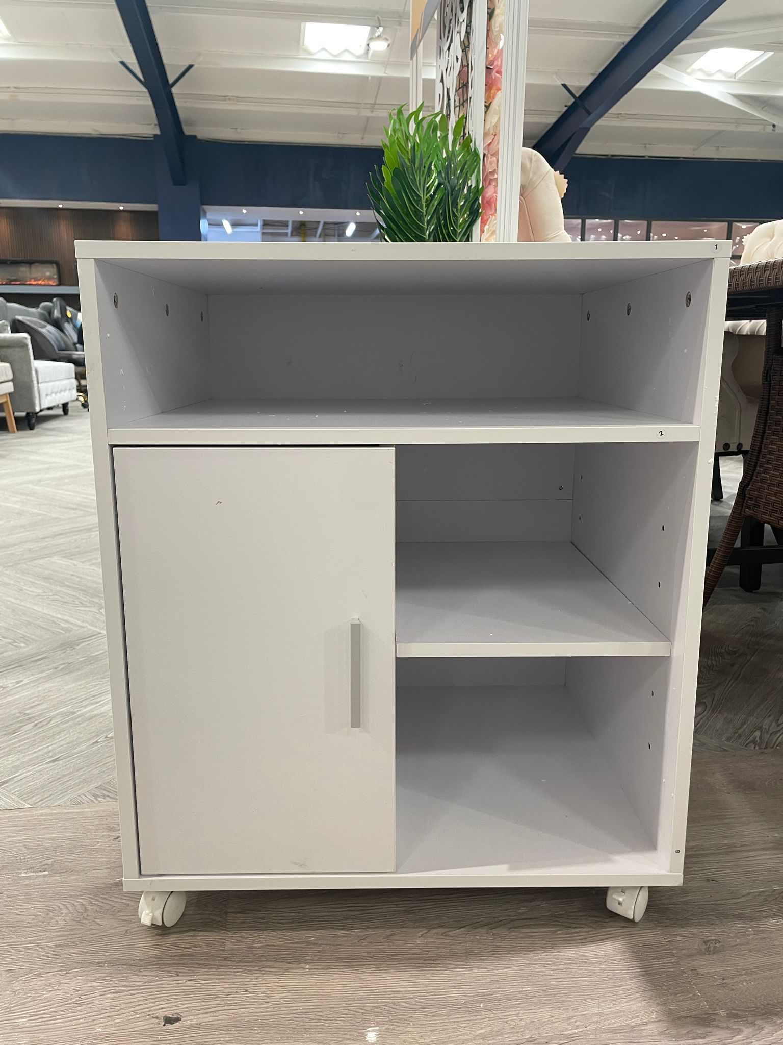 Printer Stand with Open Shelves and Wheels White