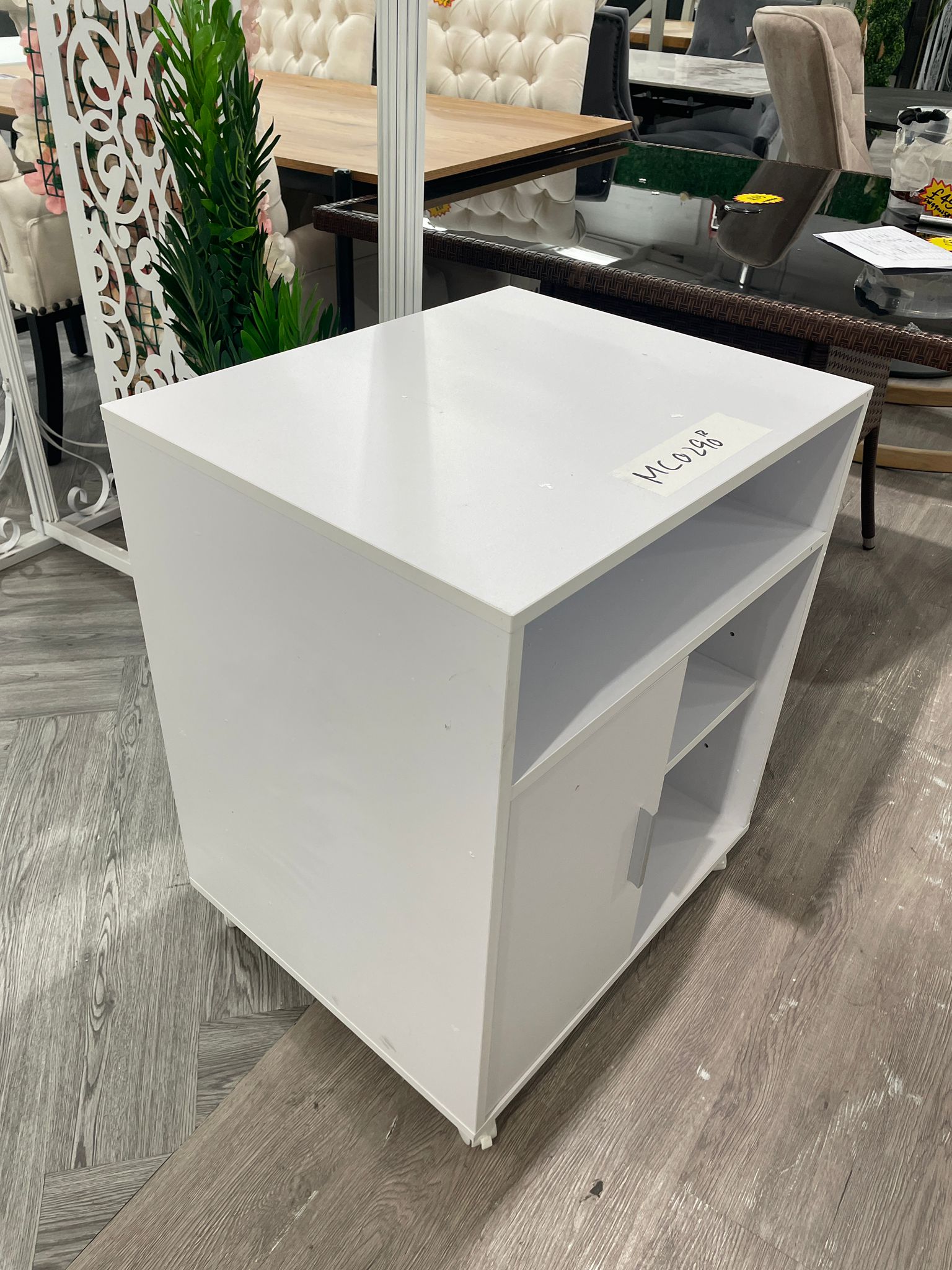 Printer Stand with Open Shelves and Wheels White