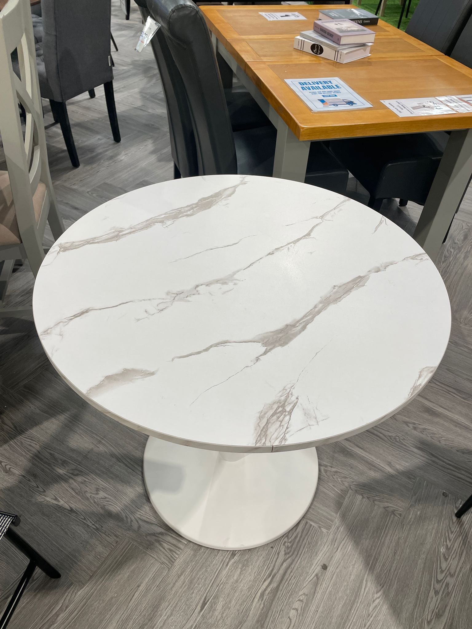 Round Dining Table with Round Base Marble Top White