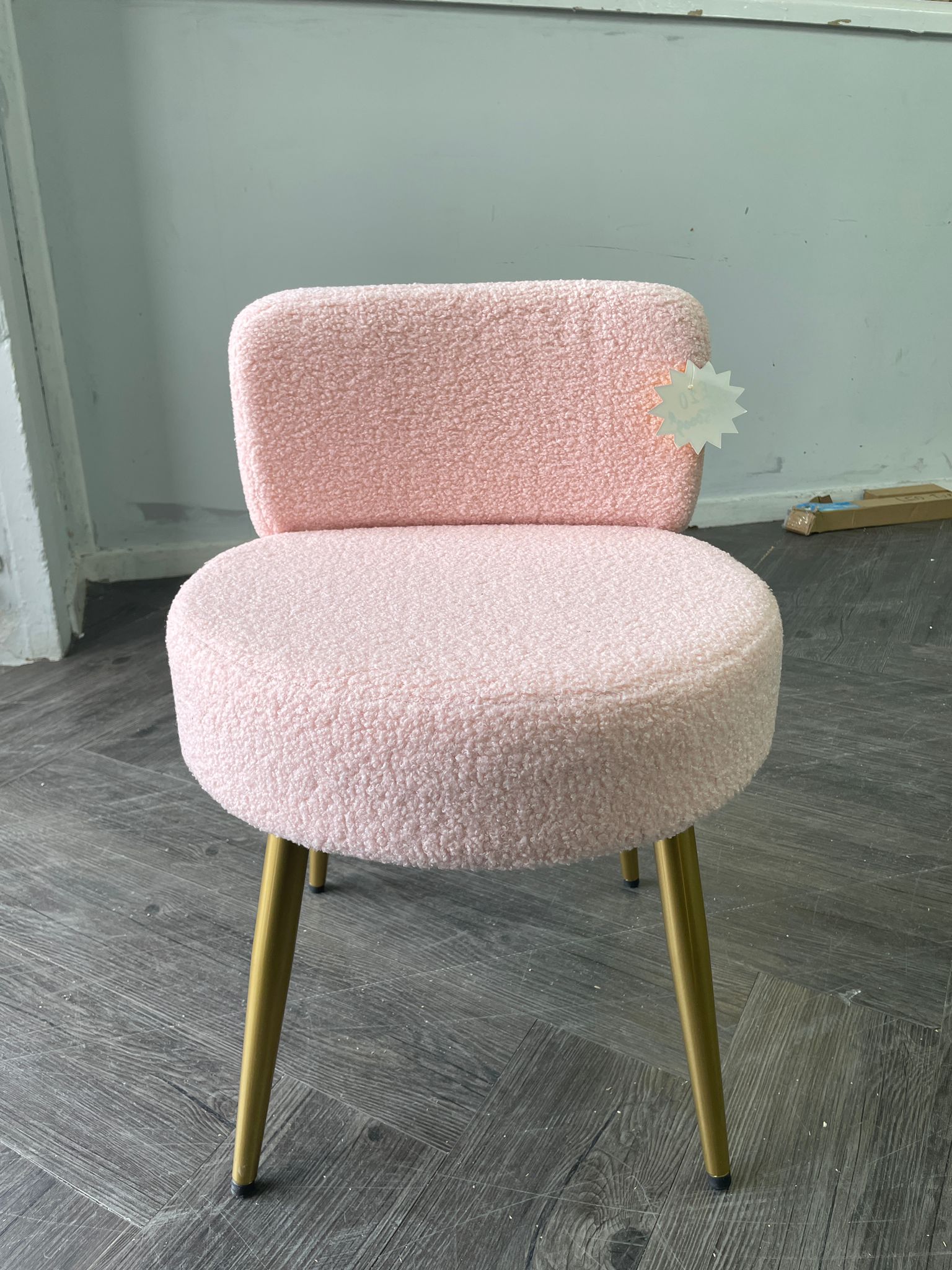 Faux Fur Vanity Stool Chair with Metal Legs Pink