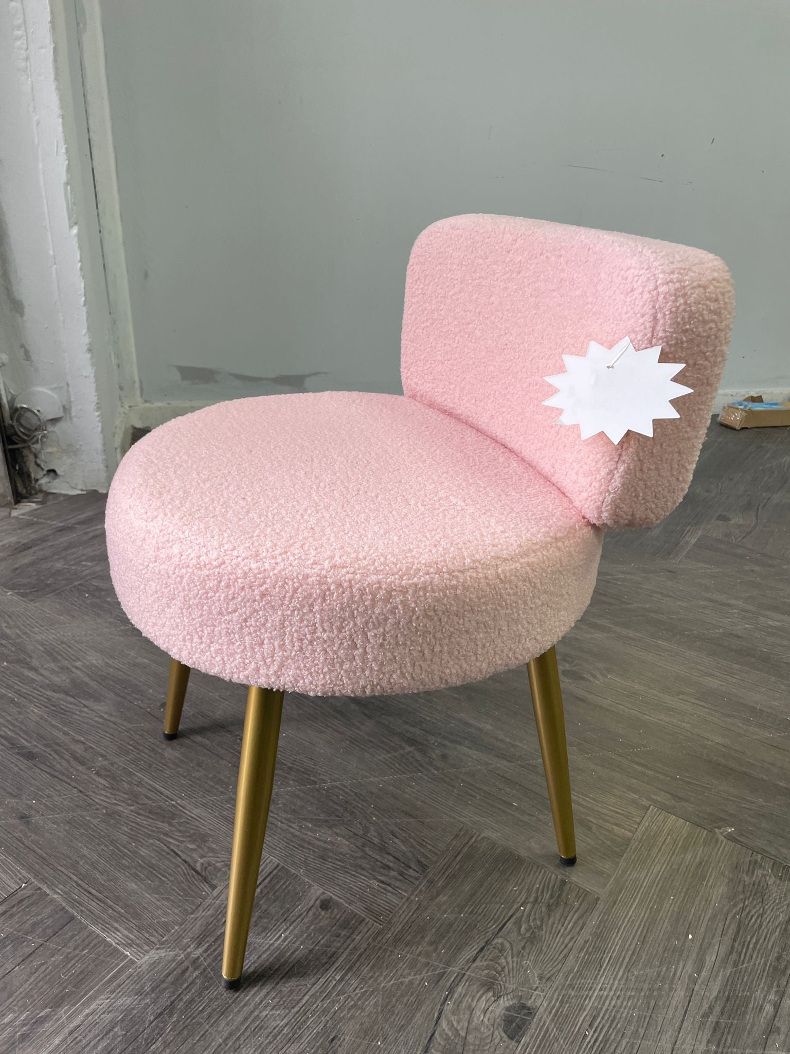 Faux Fur Vanity Stool Chair with Metal Legs Pink