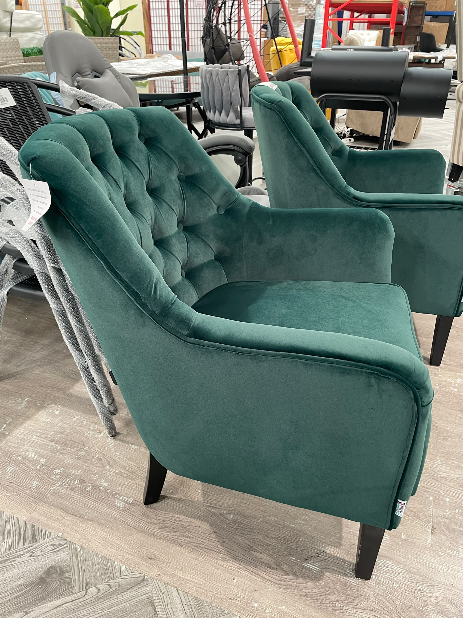 Vintage Velvet Upholstered Wing back Armchair with Buttoned Back Green