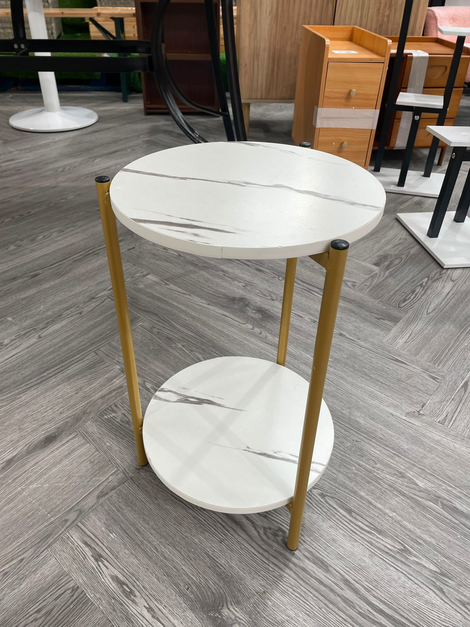 2 Tier Round Side Table with Marble Effect Top