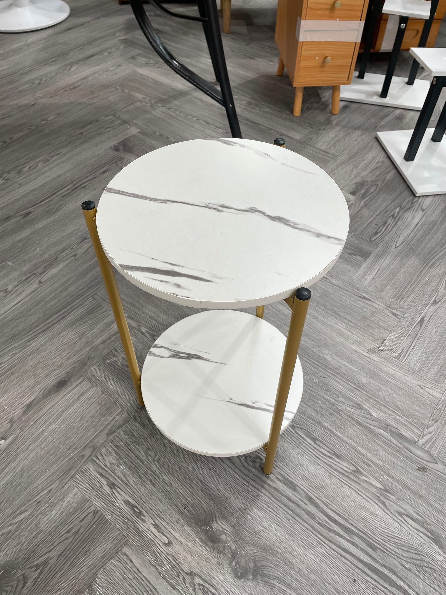 2 Tier Round Side Table with Marble Effect Top