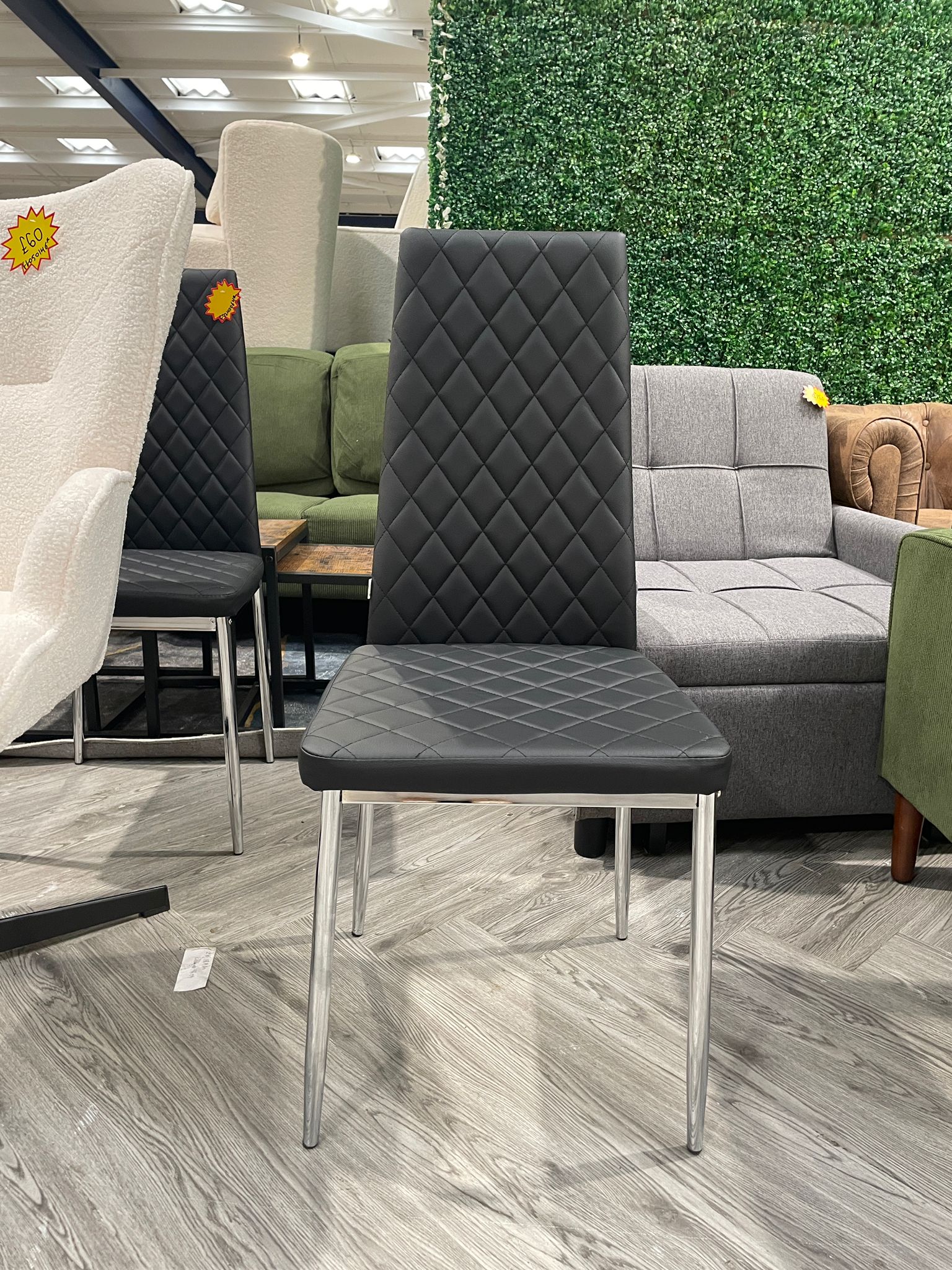 Diamond Brushed PU Leather Upholstered Dining Chair Black