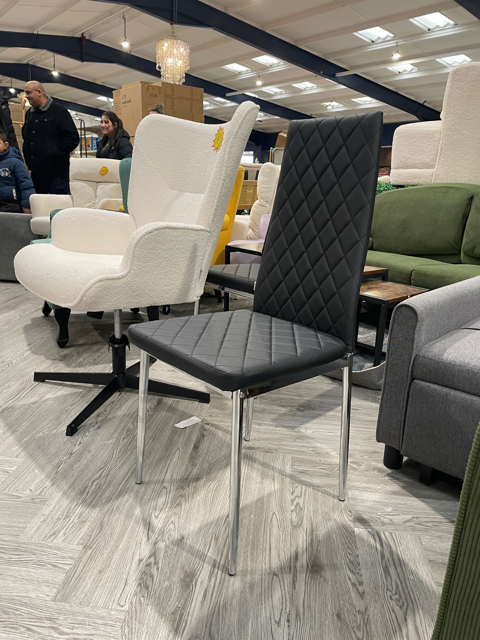 Diamond Brushed PU Leather Upholstered Dining Chair Black