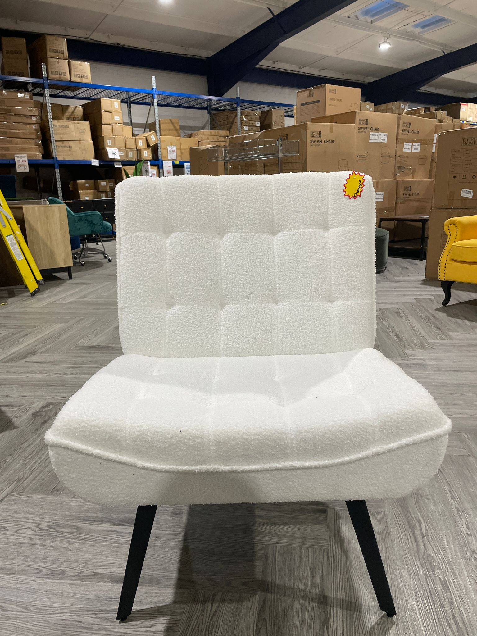 Teddy Upholstered Square Quilted Accent Chair with Footstool White