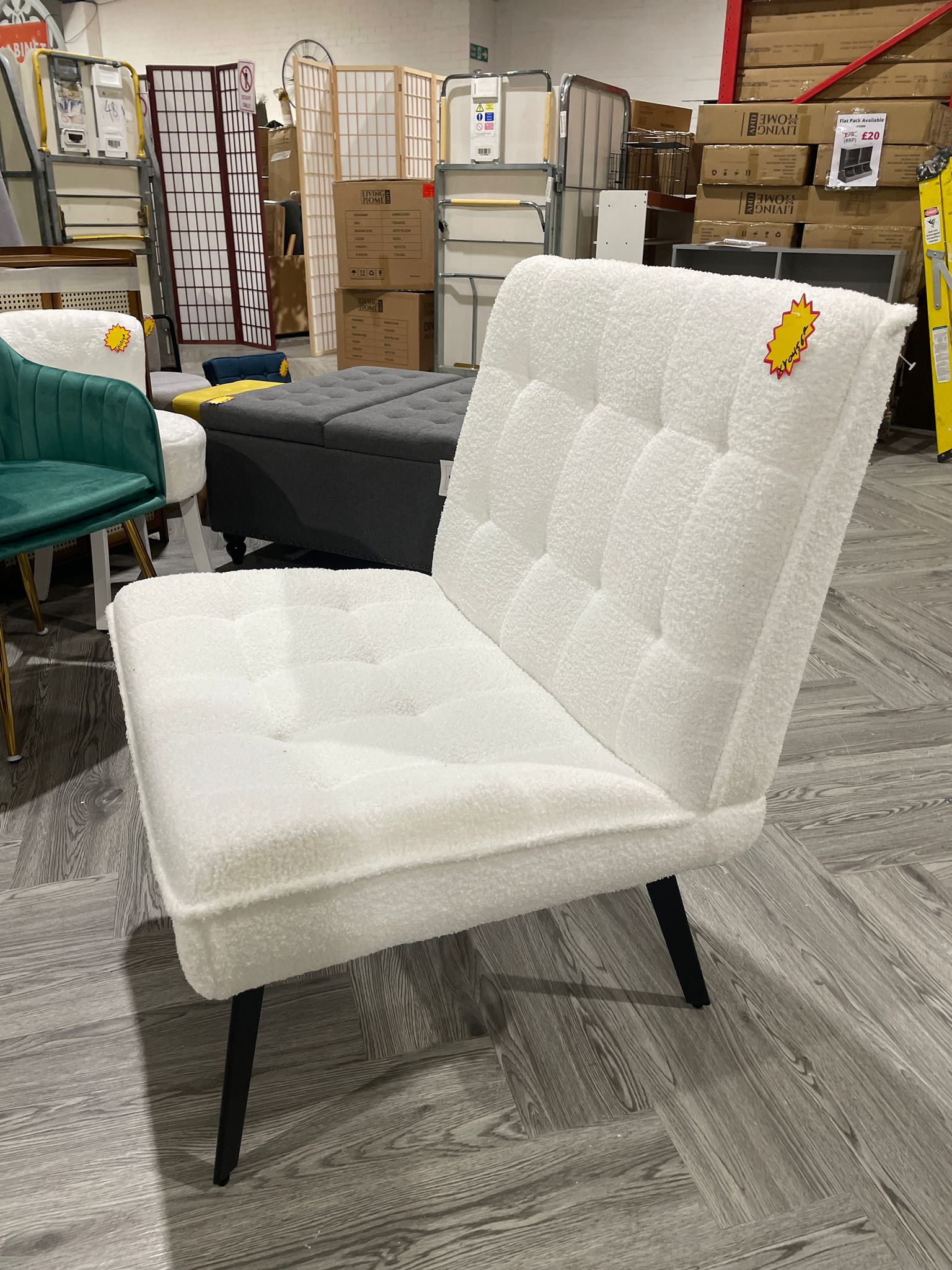 Teddy Upholstered Square Quilted Accent Chair with Footstool White