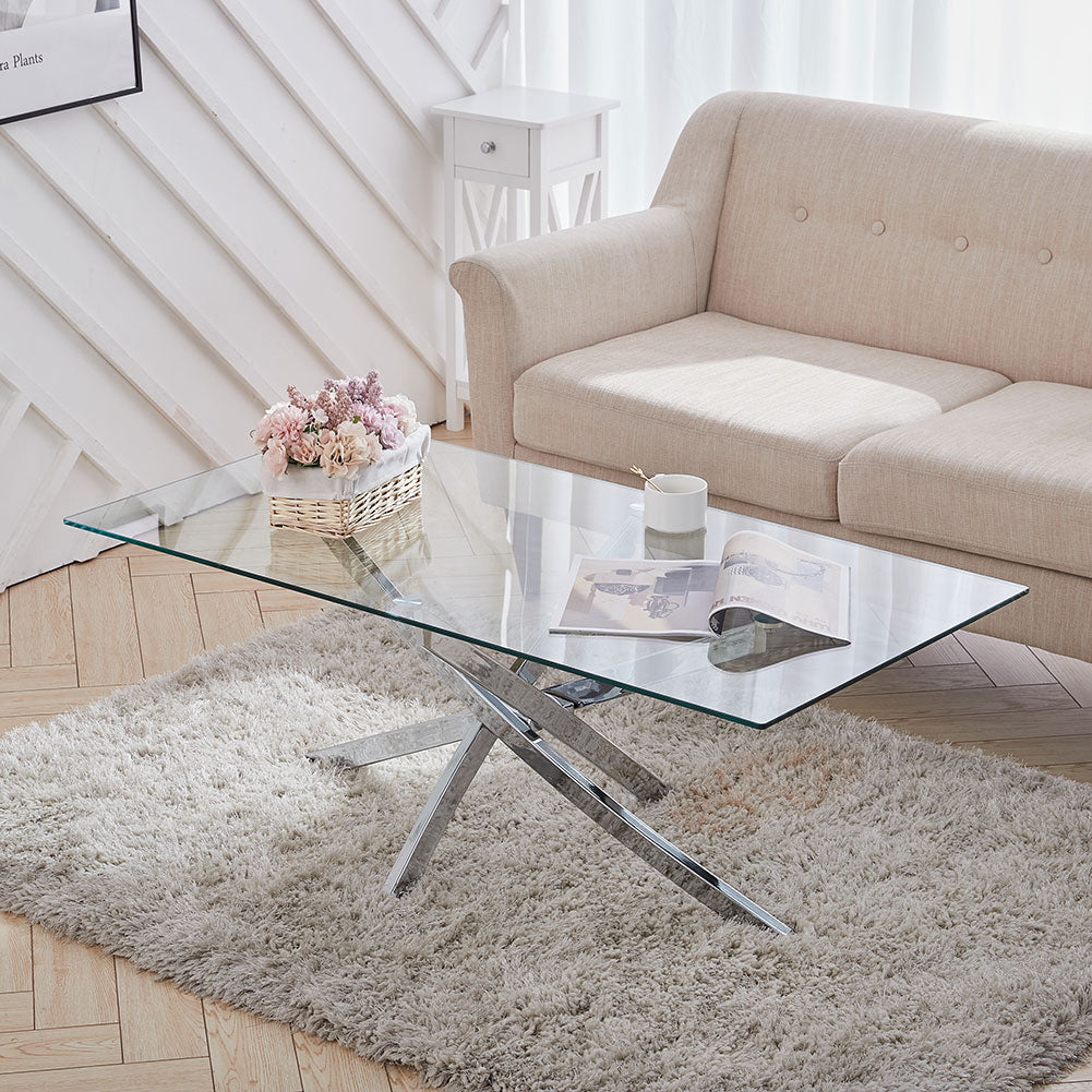 New Modern and Futuristic Clear Glass Top Coffee Table