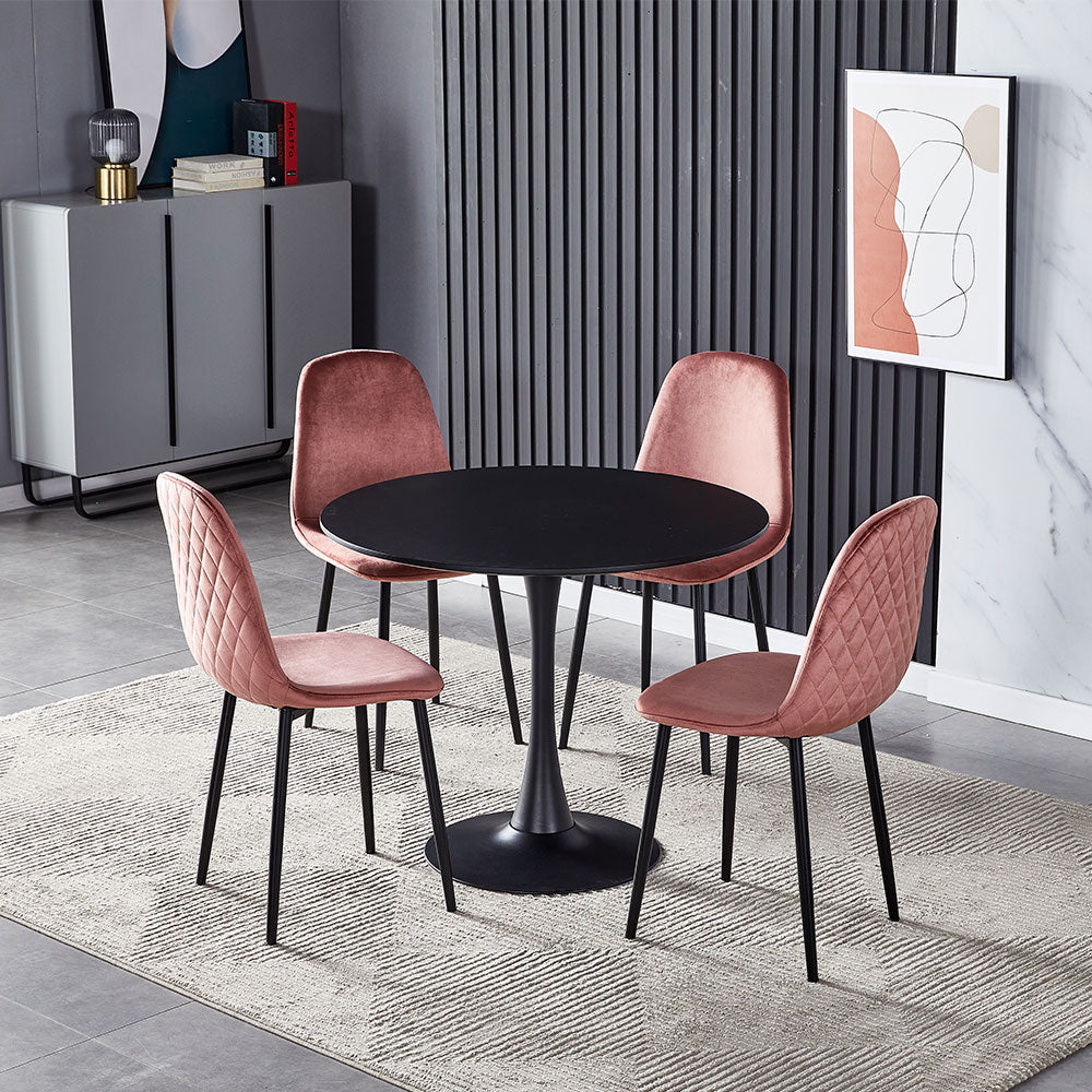 New Black Modern Round Wooden Table with Metallic Base