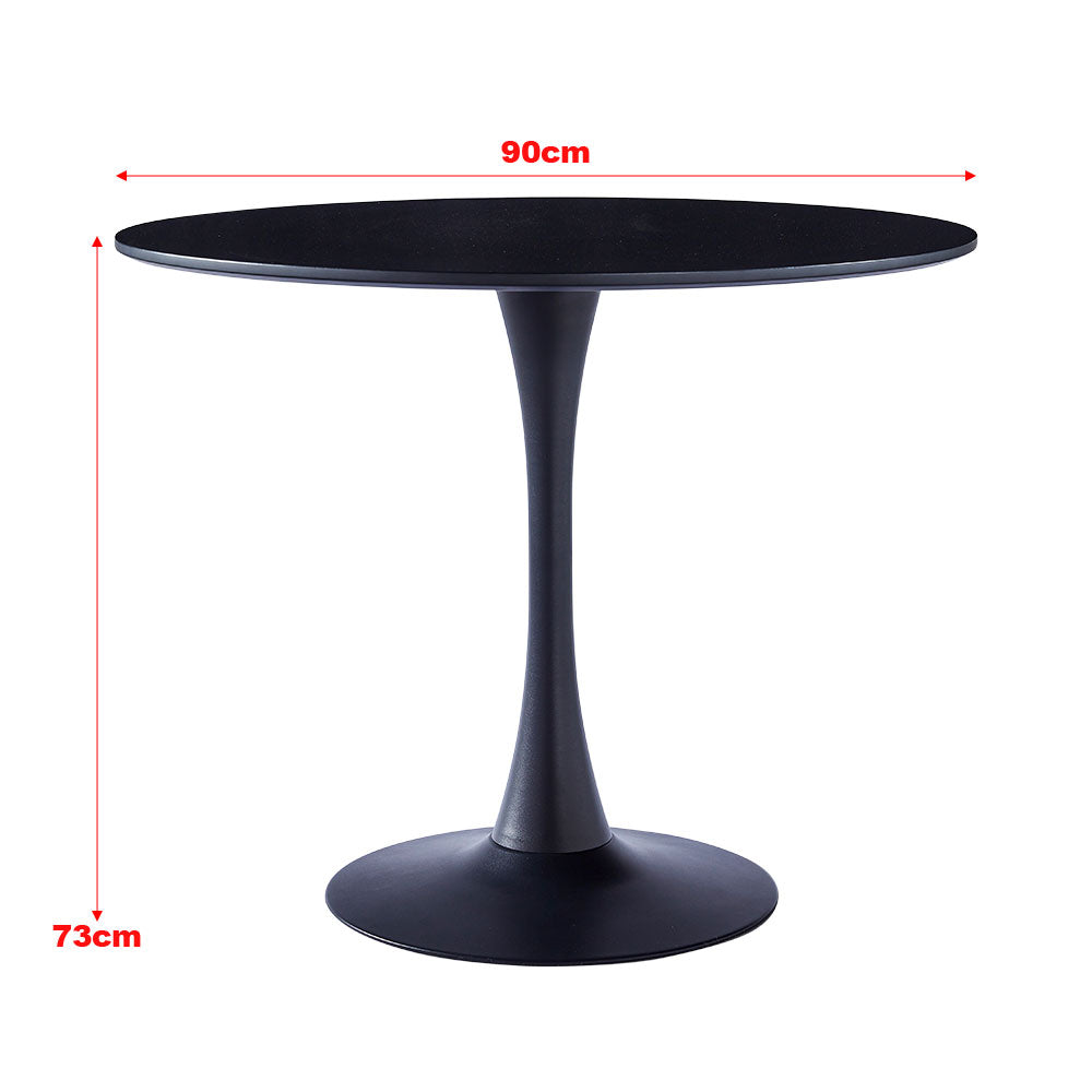 New Black Modern Round Wooden Table with Metallic Base