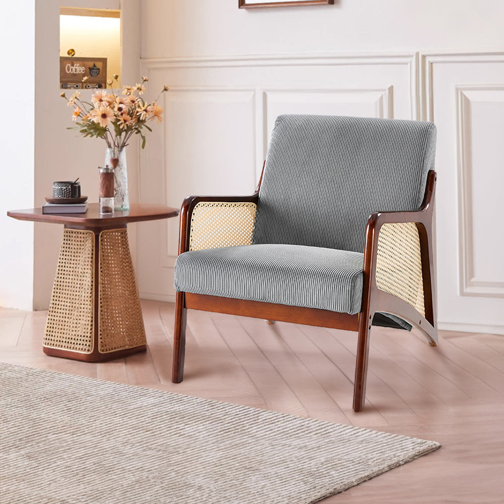 New Modern Grey Corduroy Upholstered Accent Armchair