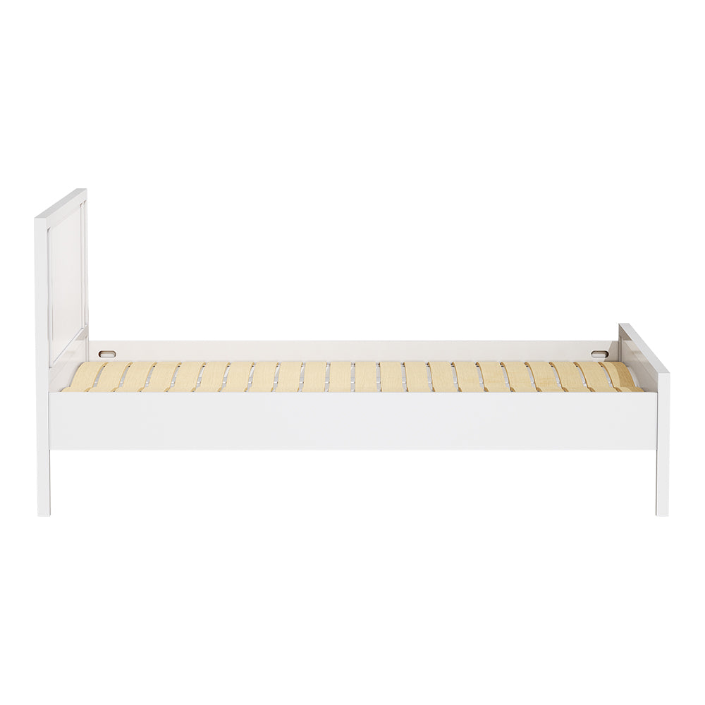 King Size Wavy Grain Striped Dual Row Wooden Bed Frame White