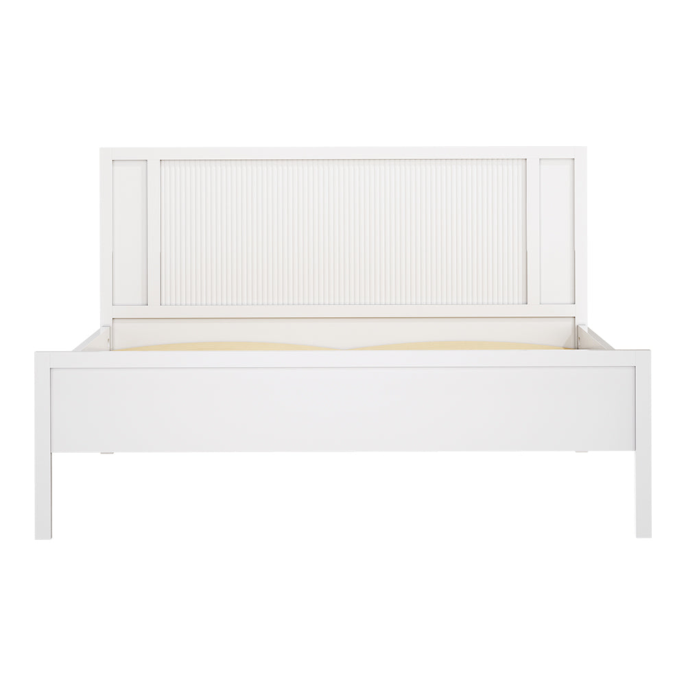 King Size Wavy Grain Striped Dual Row Wooden Bed Frame White