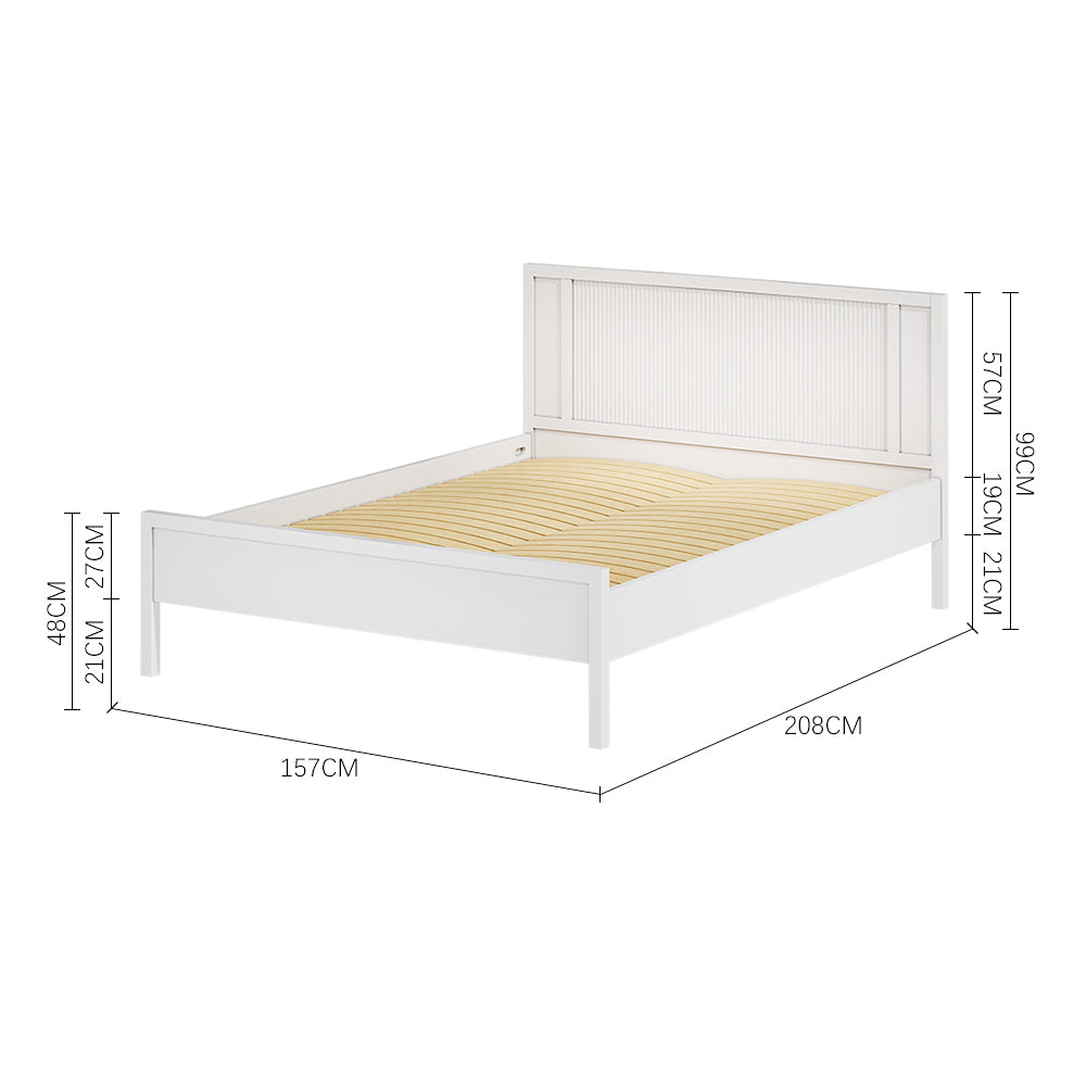 King Size Wavy Grain Striped Dual Row Wooden Bed Frame White
