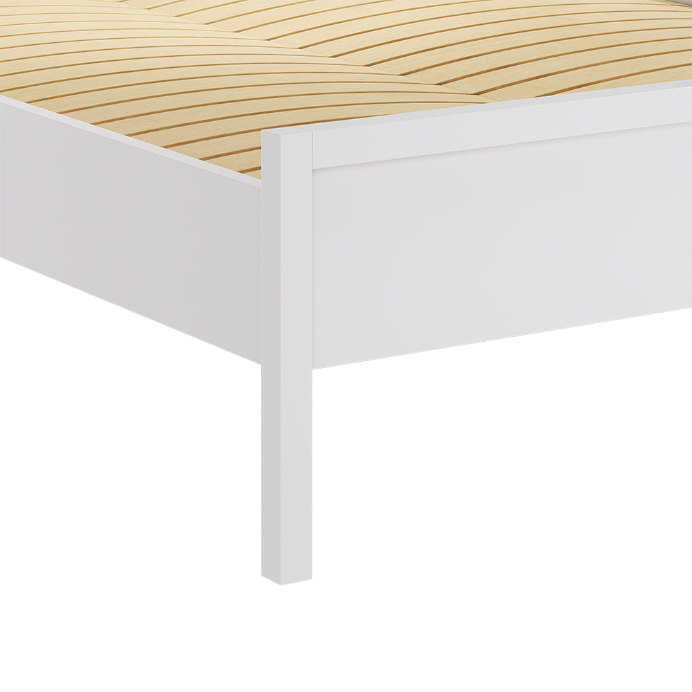 King Size Wavy Grain Striped Dual Row Wooden Bed Frame White
