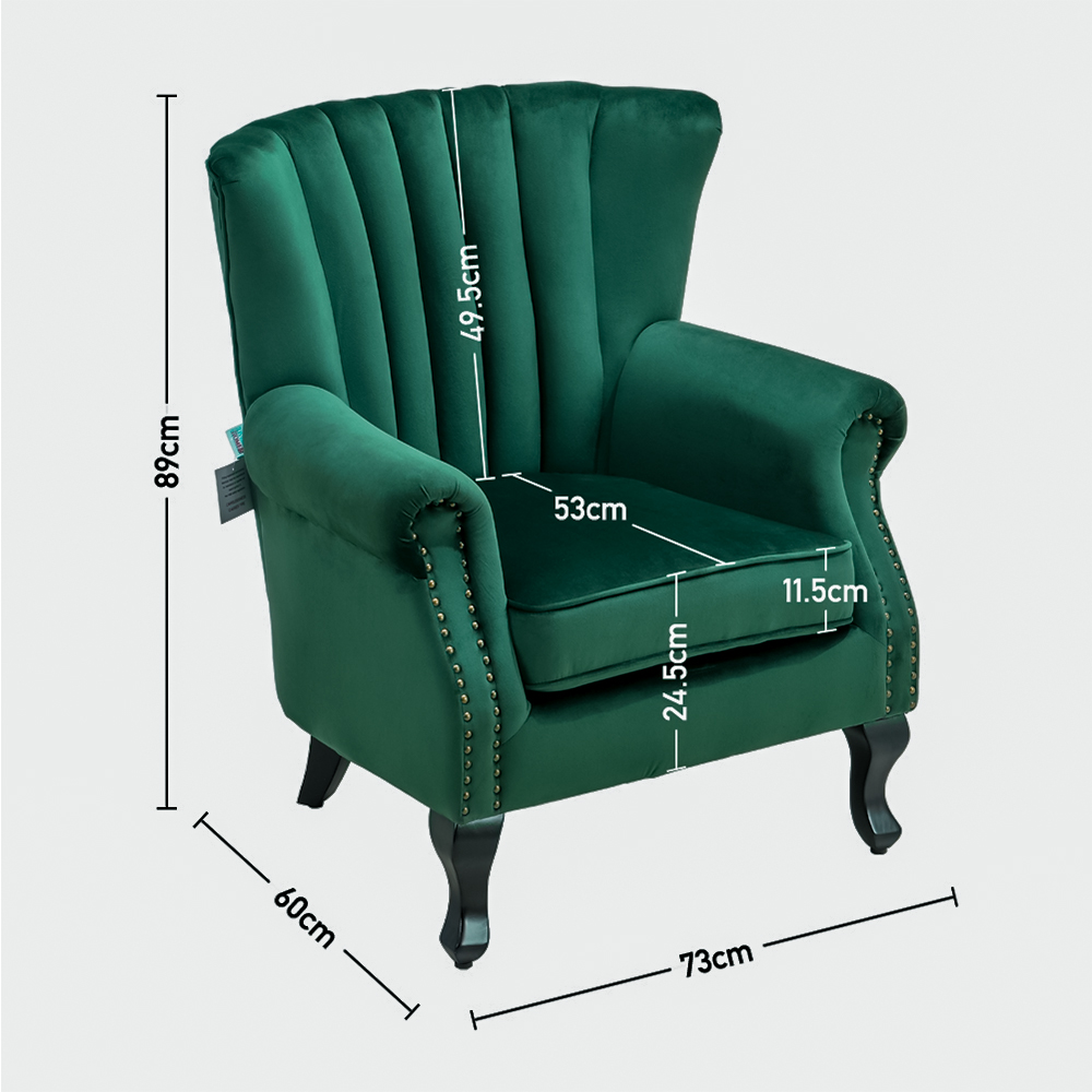 New Dark Green Velvet Channel Occasional Sofa Chair