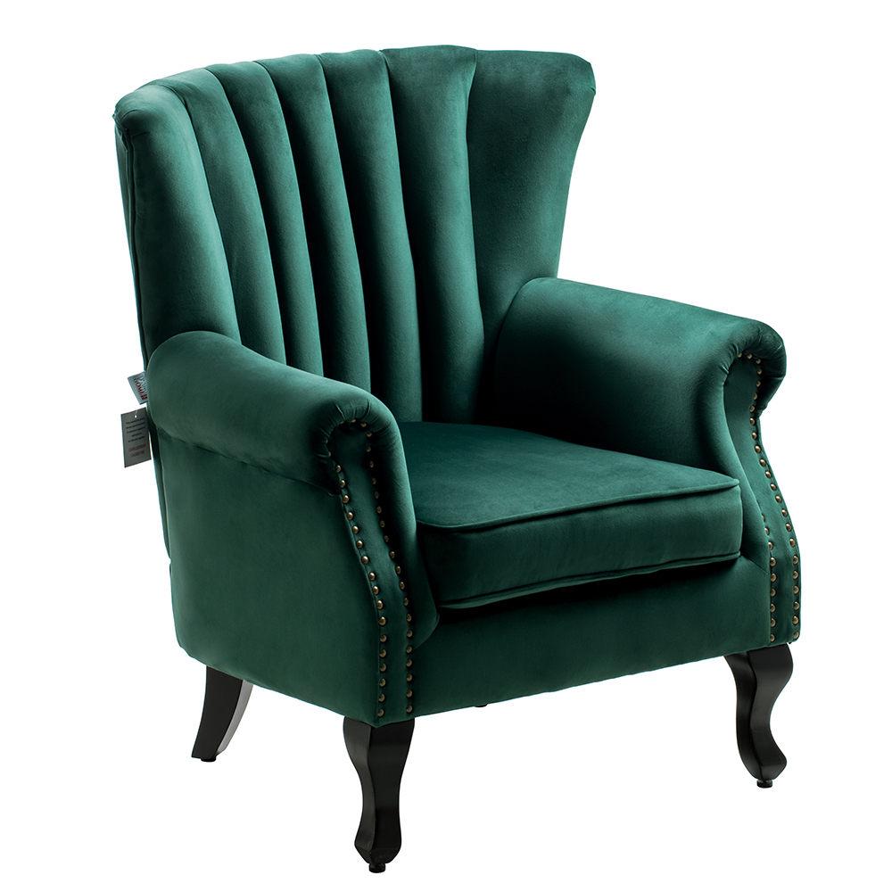 New Dark Green Velvet Channel Occasional Sofa Chair