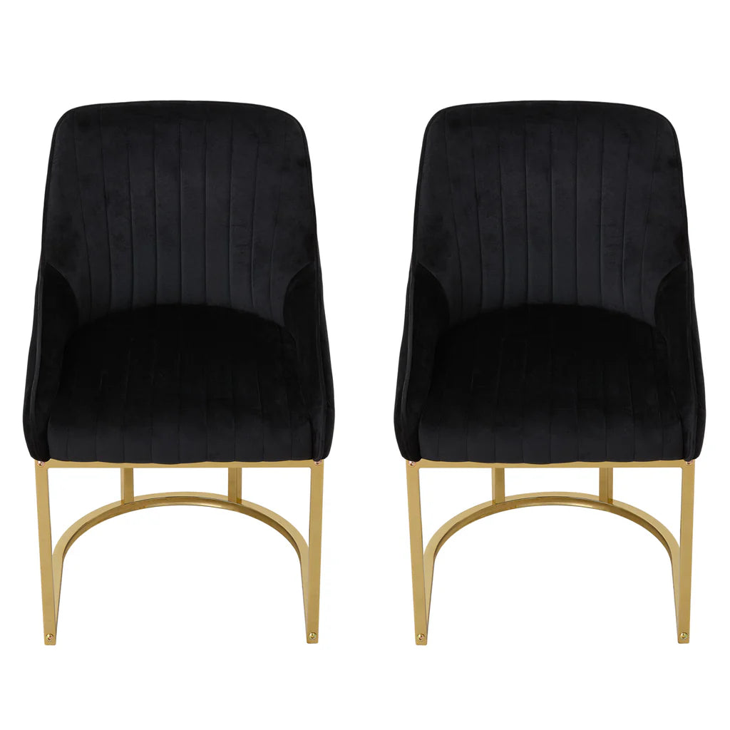 New Set of 2 Velvet Upholstered Dining Chairs Black