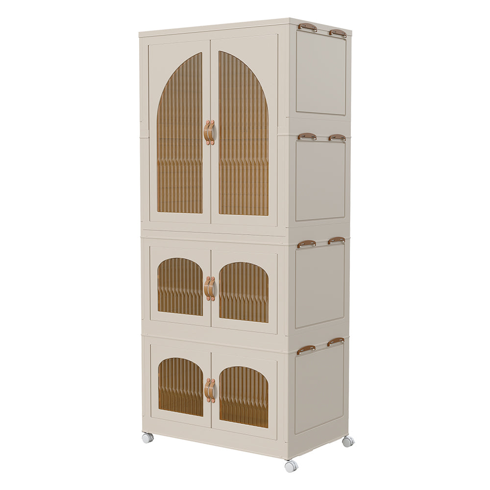 New 3 Tier Plastic Wardrobe with Transparent Panels and Wheels