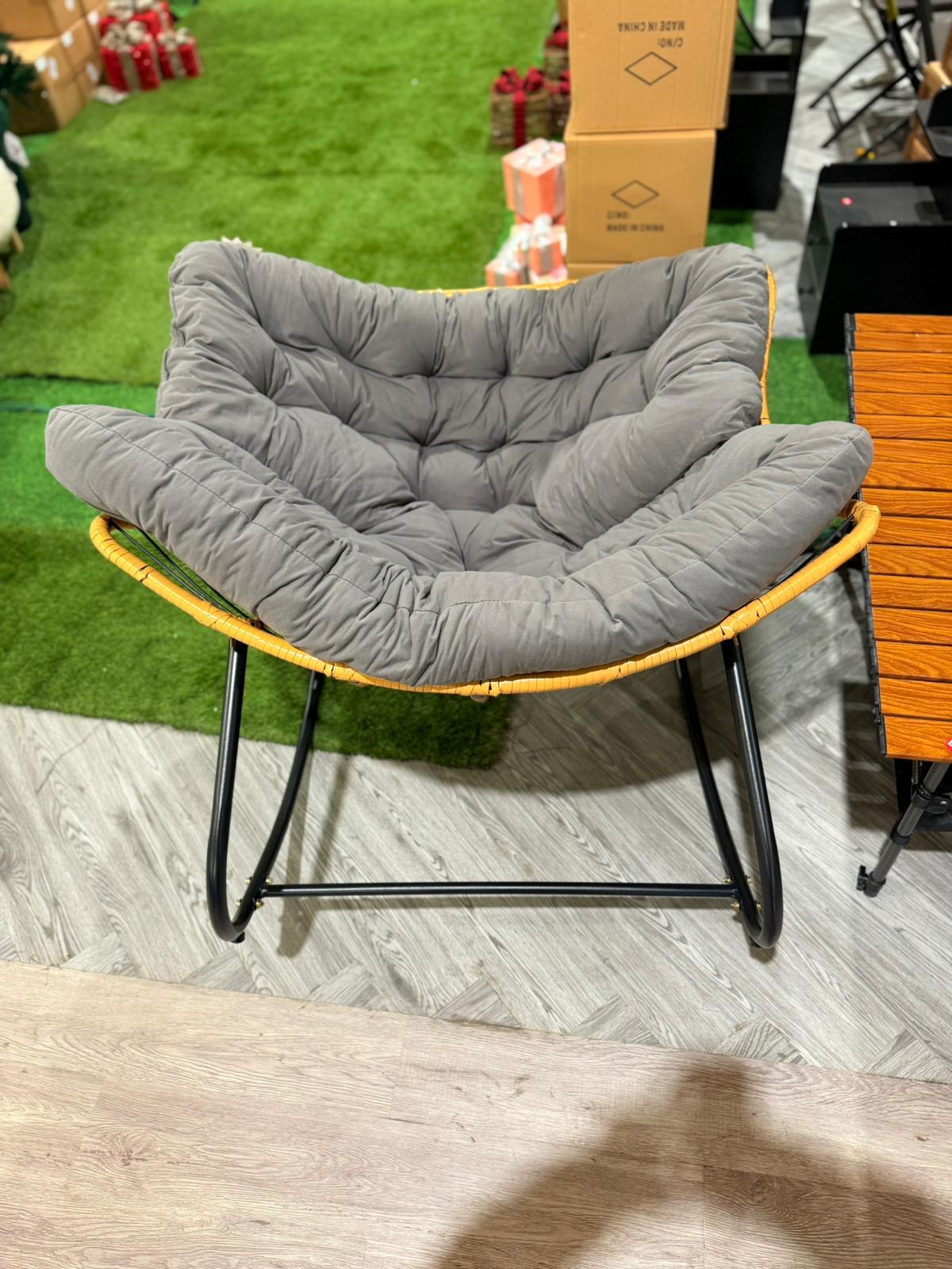 Modern Bird's Nest Rocking Chair with Seat Cushion Grey and Black