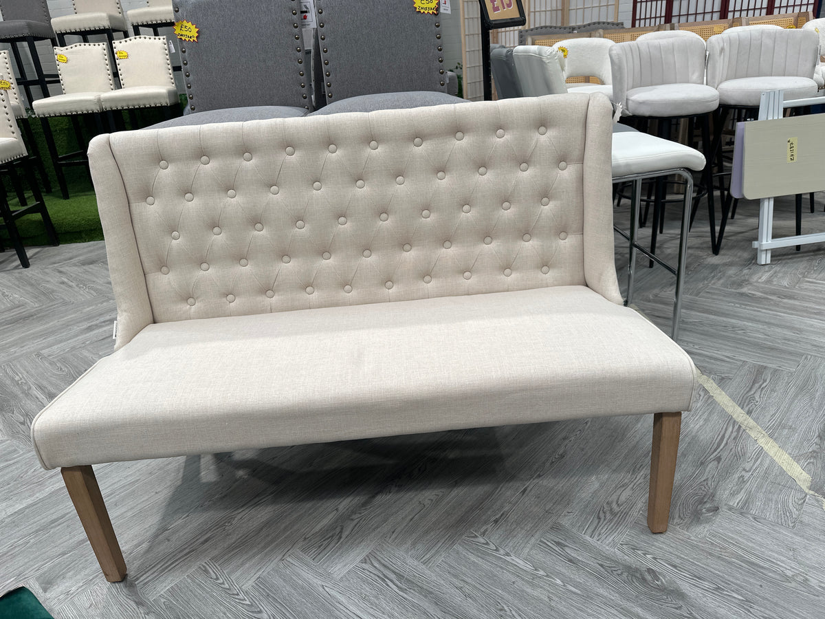 Beige Linen Upholstered Tufted Dining Bench
