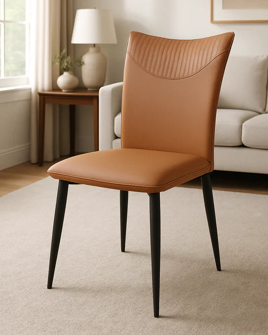 Set of 2 PU Leather Upholstered Dining Chairs Tan