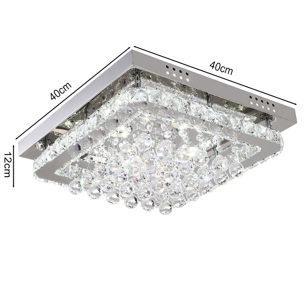Square 40cm Non-Dimmable Crystal LED Flush Mount Ceiling Light