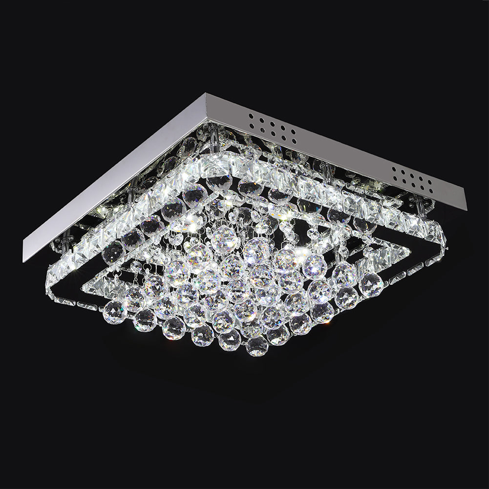 Square 40cm Non-Dimmable Crystal LED Flush Mount Ceiling Light
