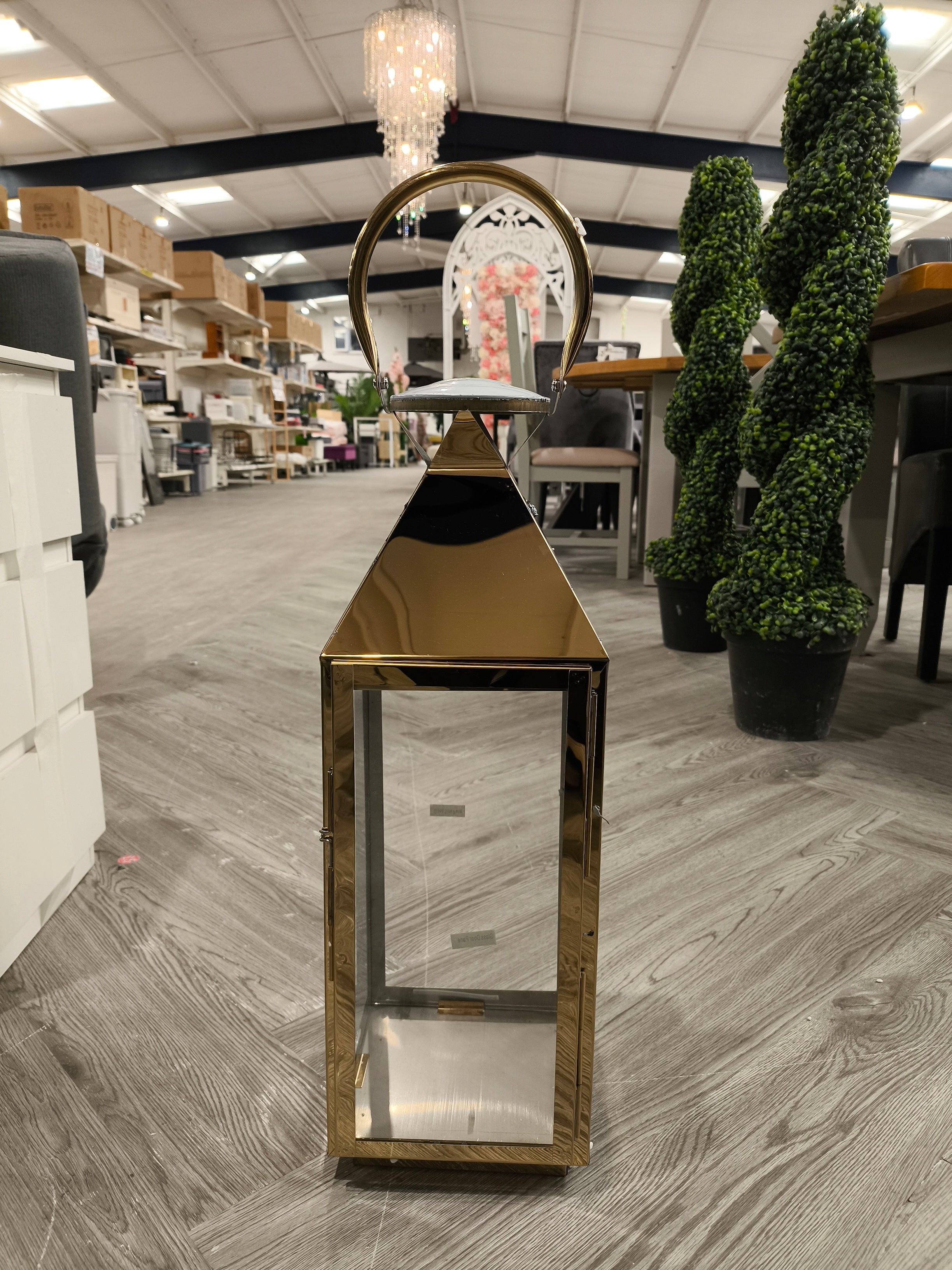 Slim Retangular Metallic Lantern Gold