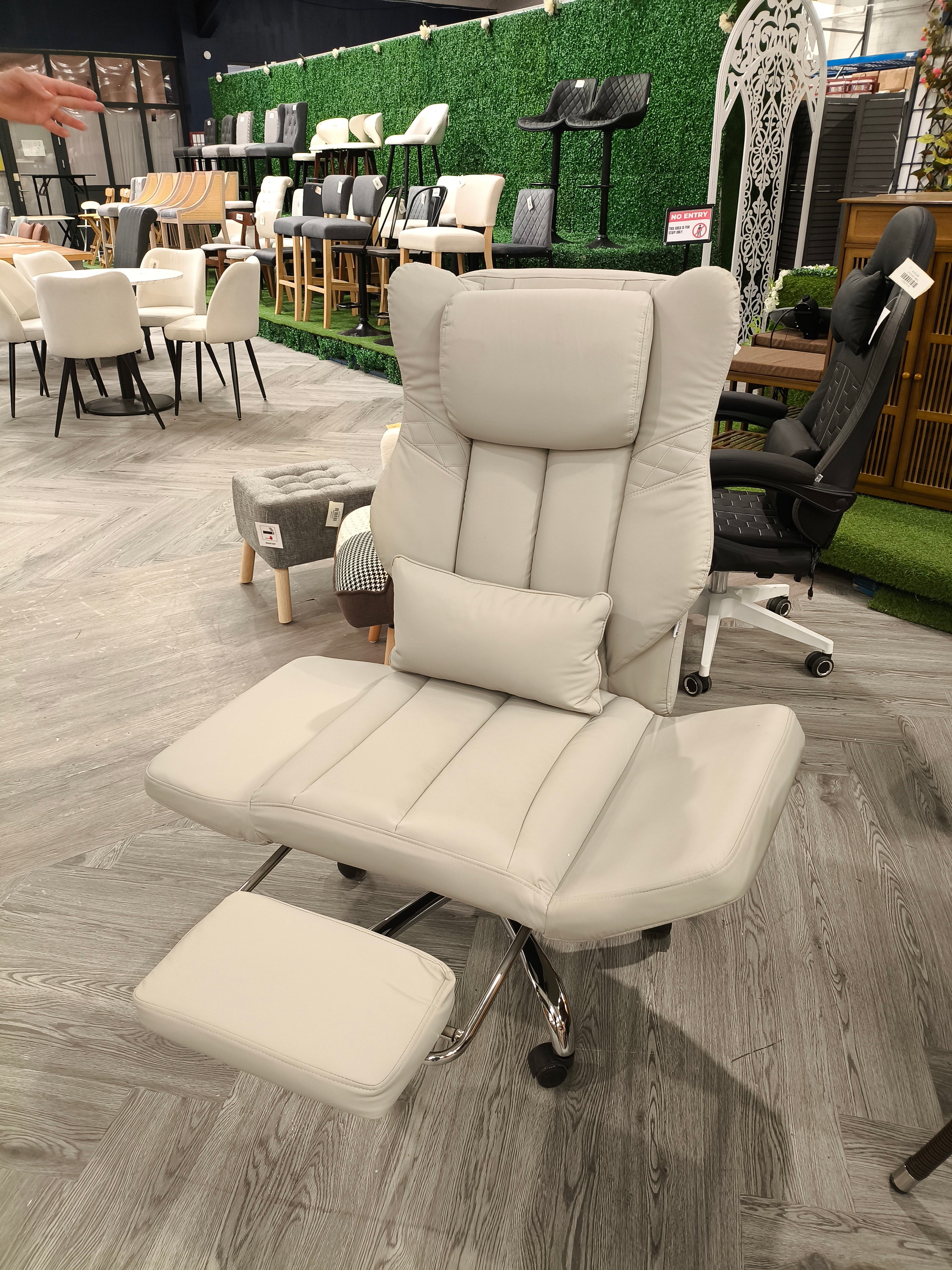 Ergonomic Office Chair with Footrest and Lumbar Cushion Beige White