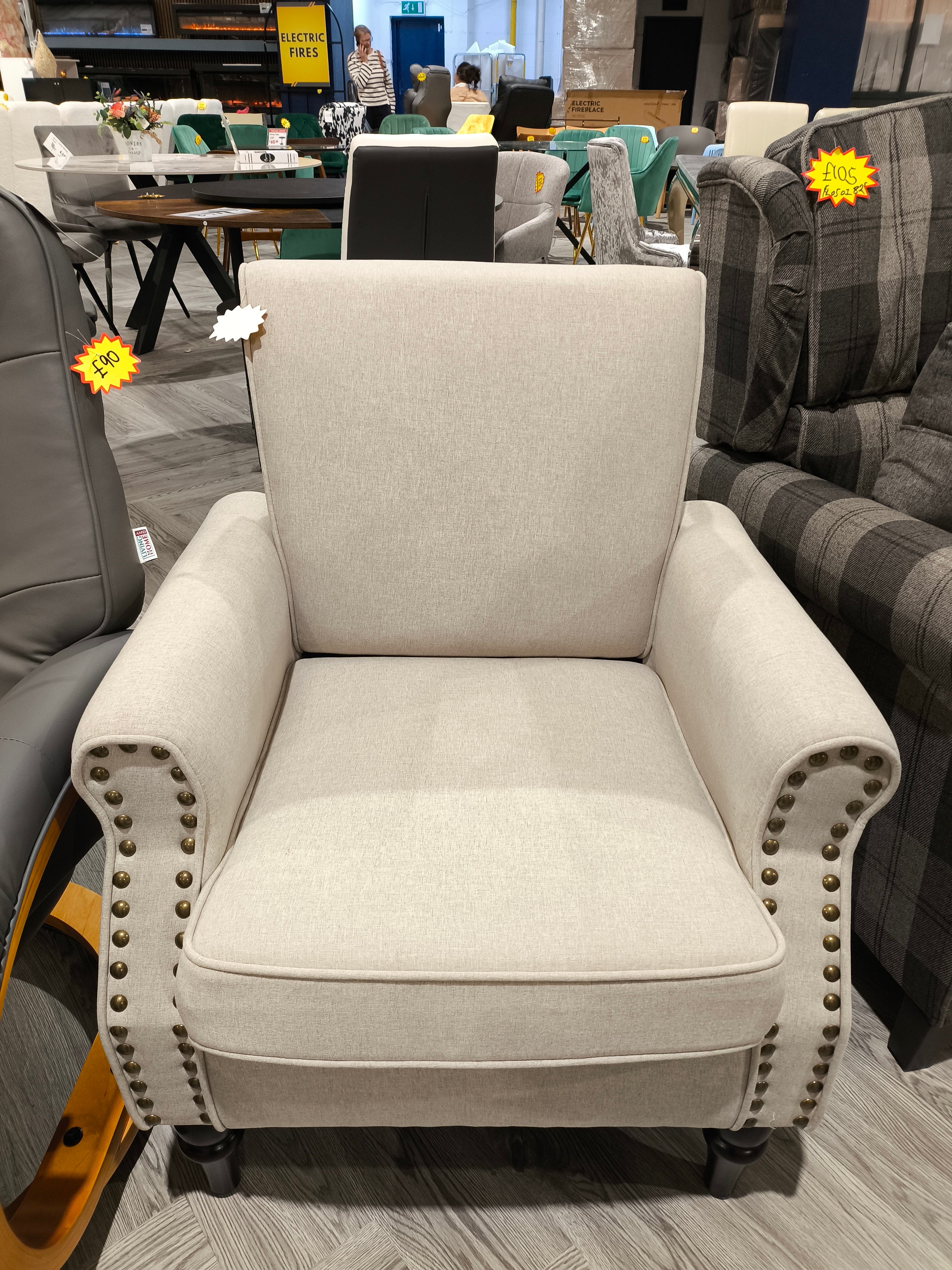 Velvet Linen Armchair with Wooden Legs Beige