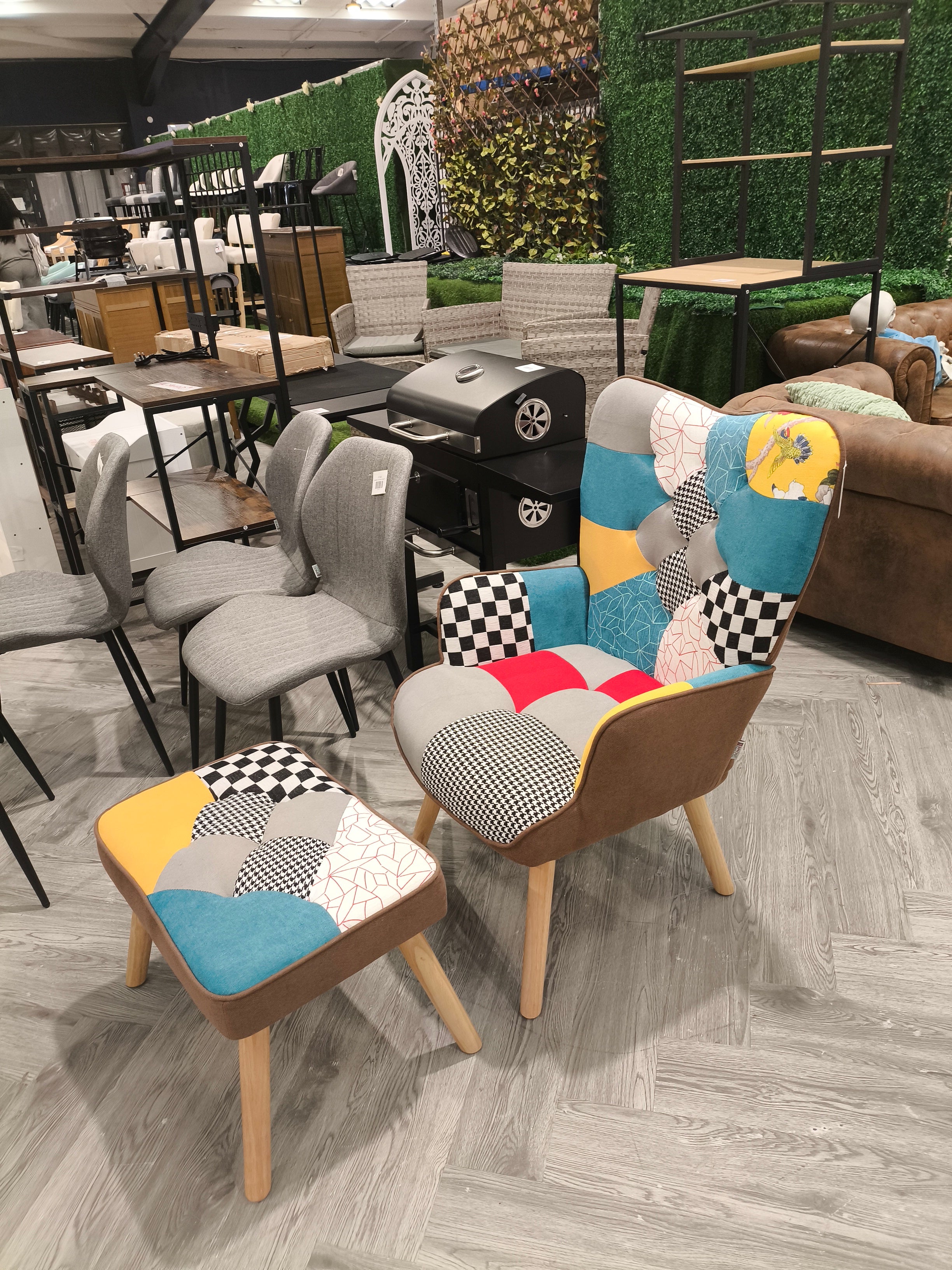 Patchwork Armchair with Footstool