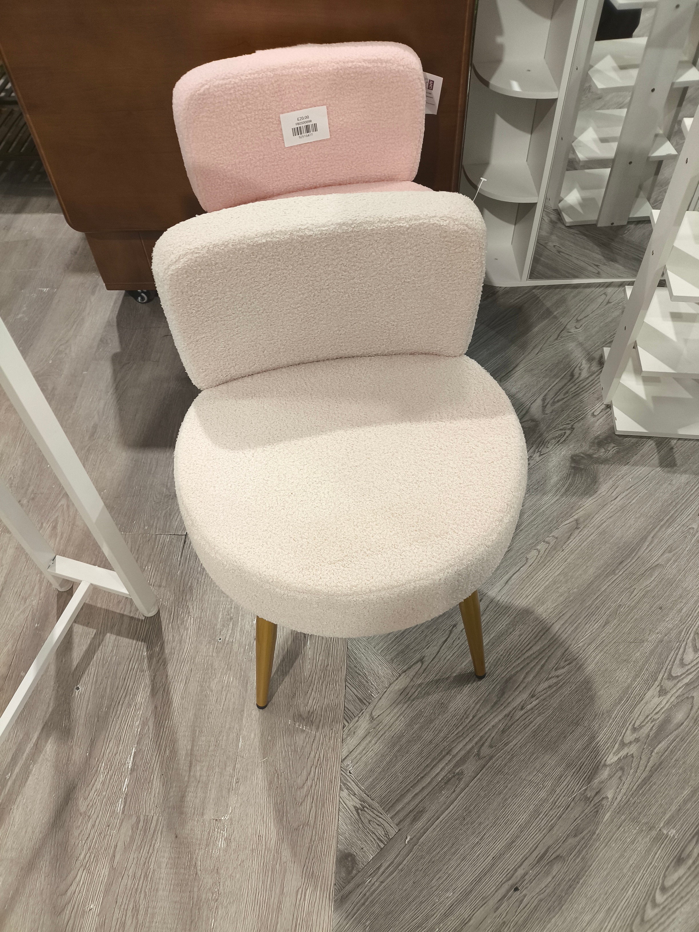 Teddy Fleece Upholstered Vanity Stool Oatmeal